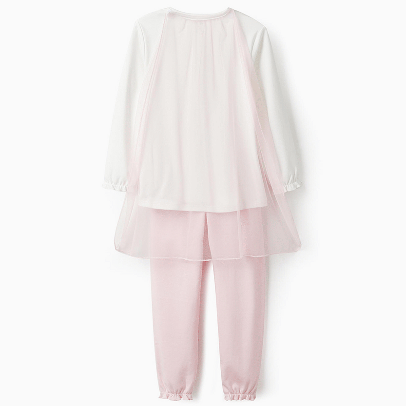 Cotton Interlock Pyjama with Hood for Girls 'Fairy', White/Pink