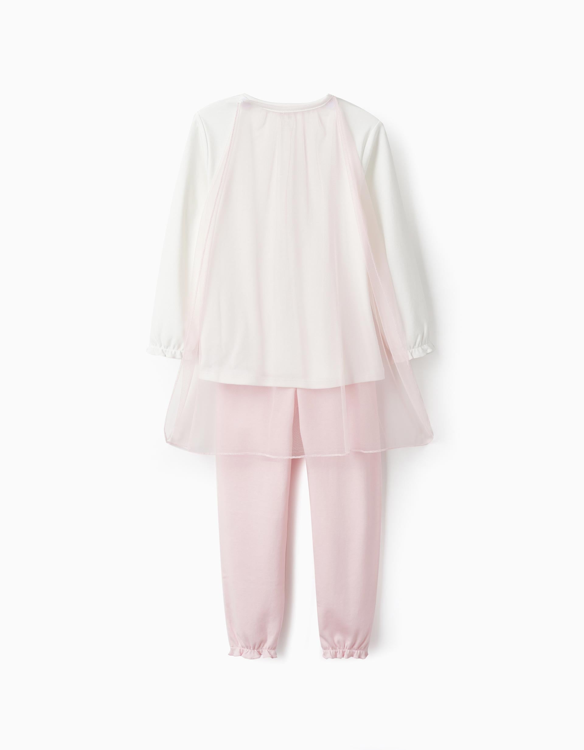 Cotton Interlock Pyjama with Hood for Girls 'Fairy', White/Pink