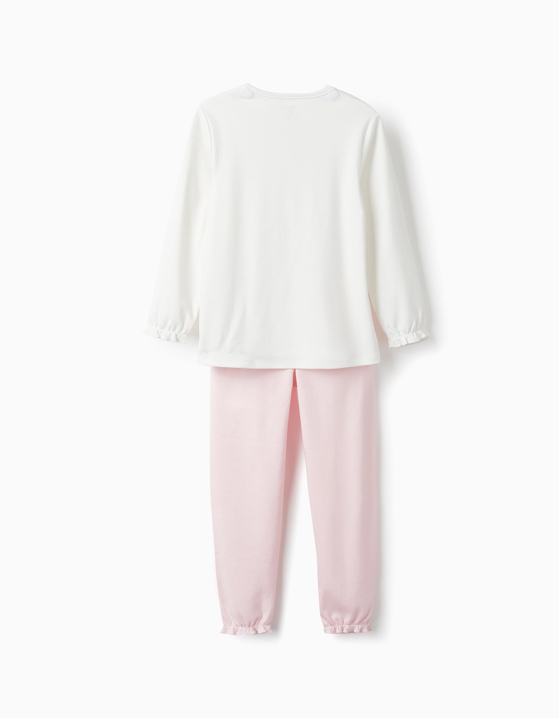 Cotton Interlock Pyjama with Hood for Girls 'Fairy', White/Pink