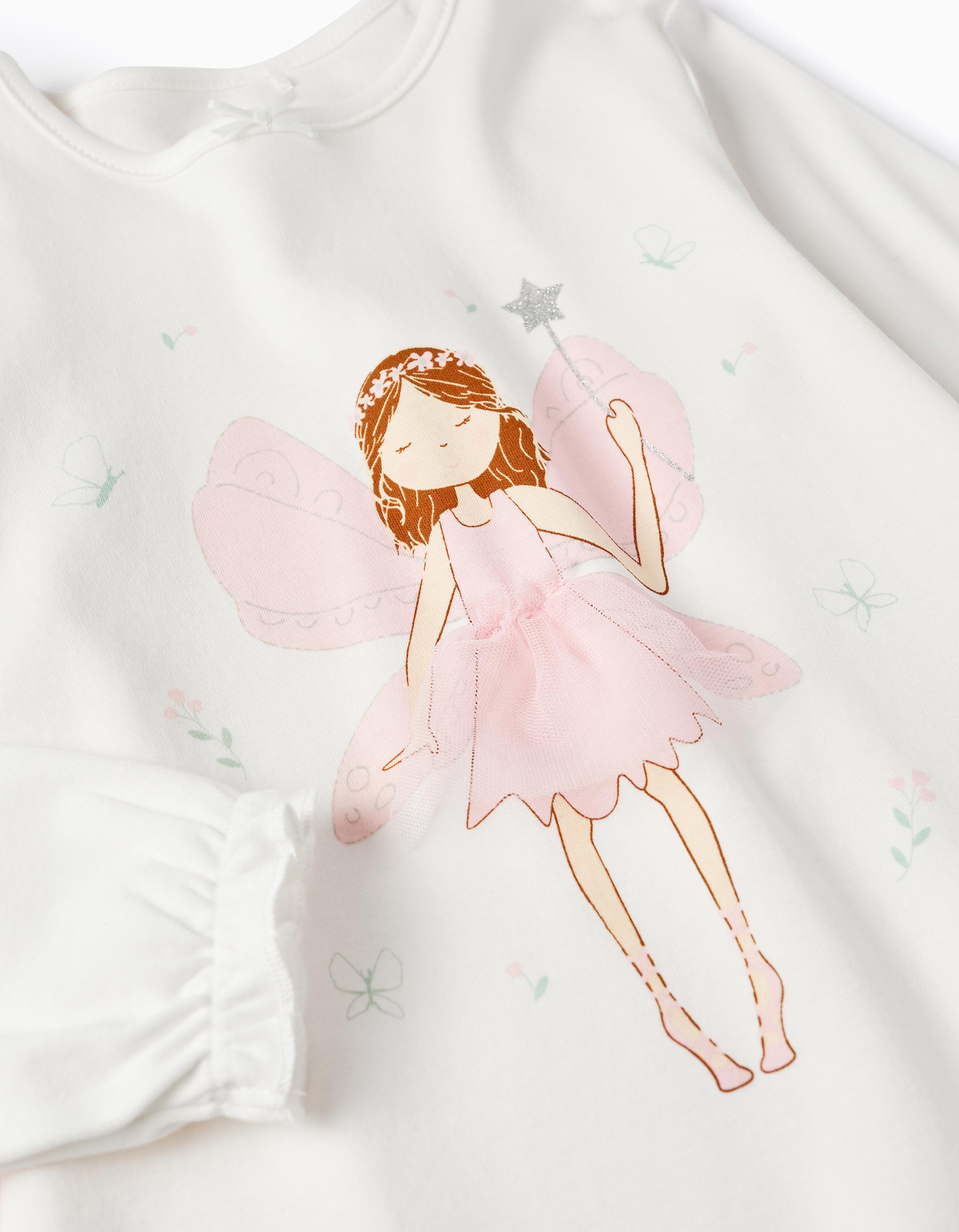 Cotton Interlock Pyjama with Hood for Girls 'Fairy', White/Pink