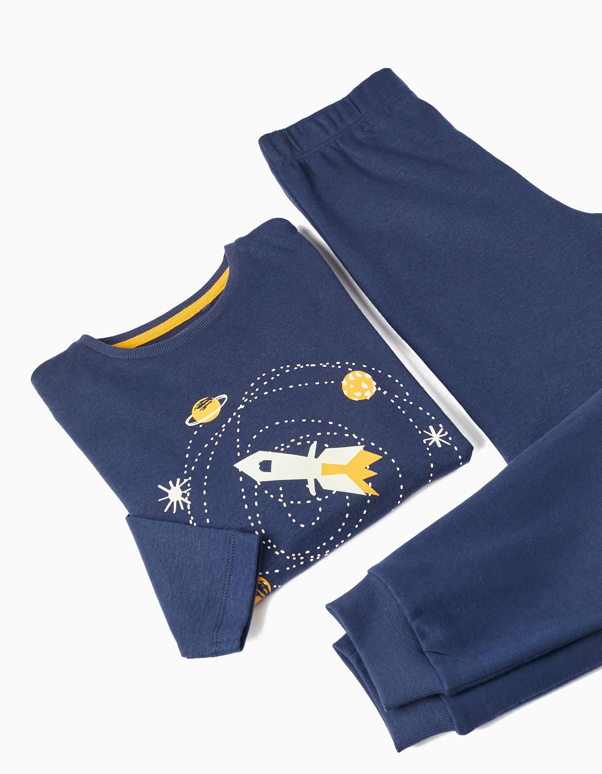 Cotton Pyjama for Boys 'Space - Glow in the Dark', Dark Blue