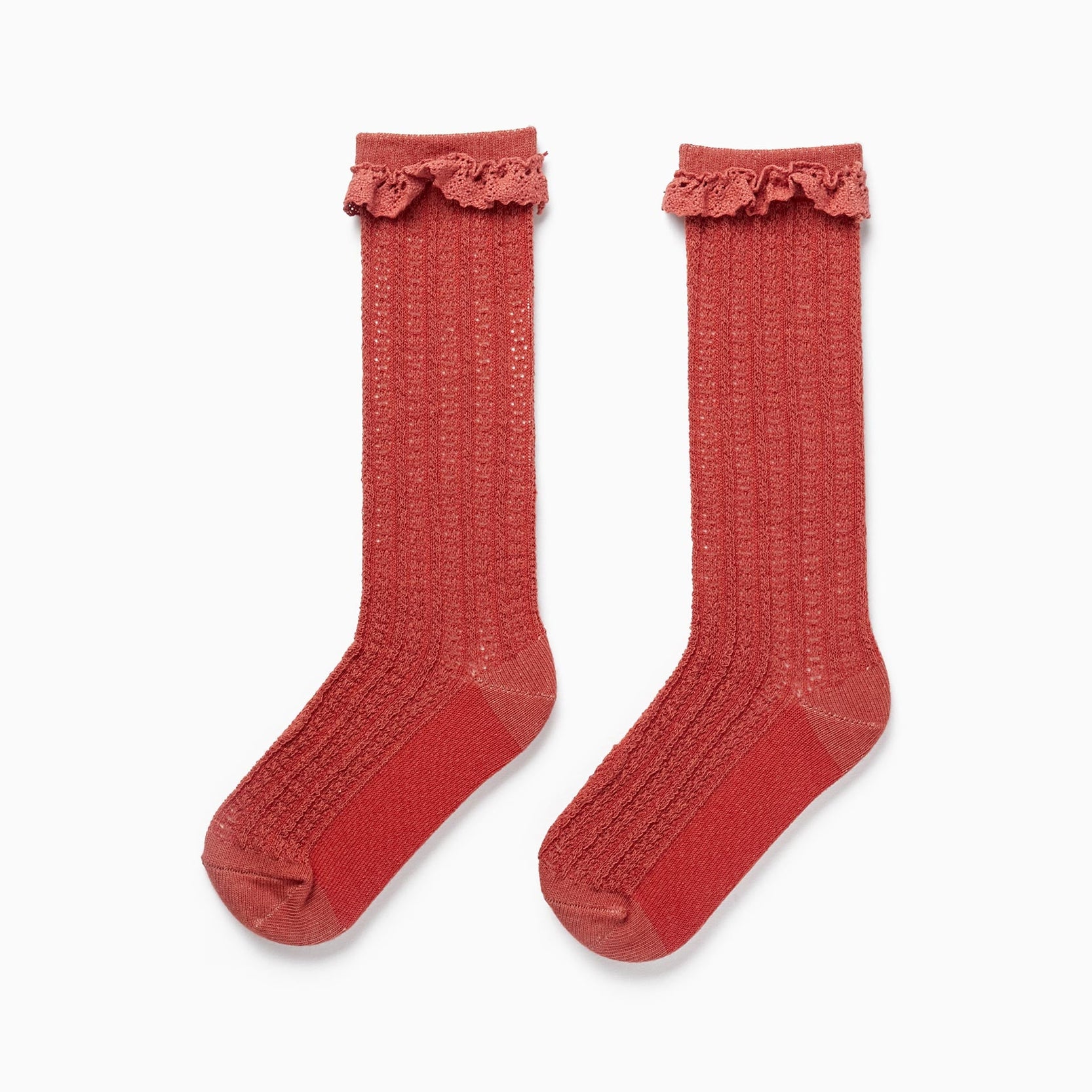 High Socks with Lace for Girls, Light Brown