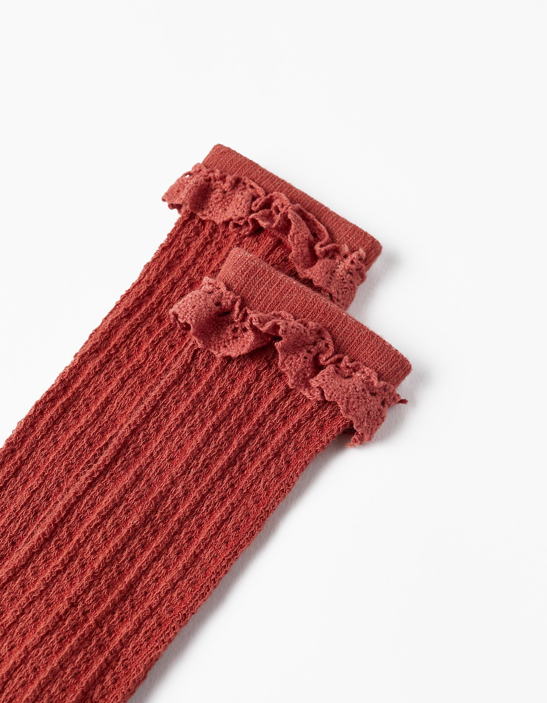 High Socks with Lace for Girls, Light Brown