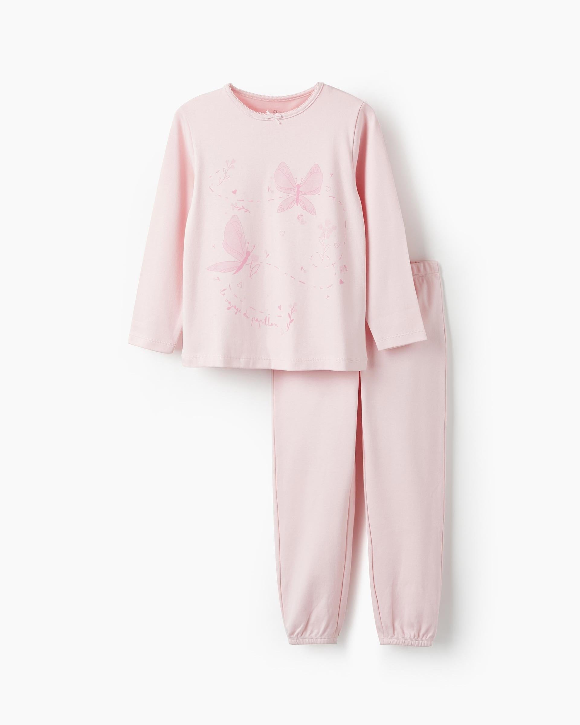Cotton Pyjamas for Girls 'Butterflies', Light Pink