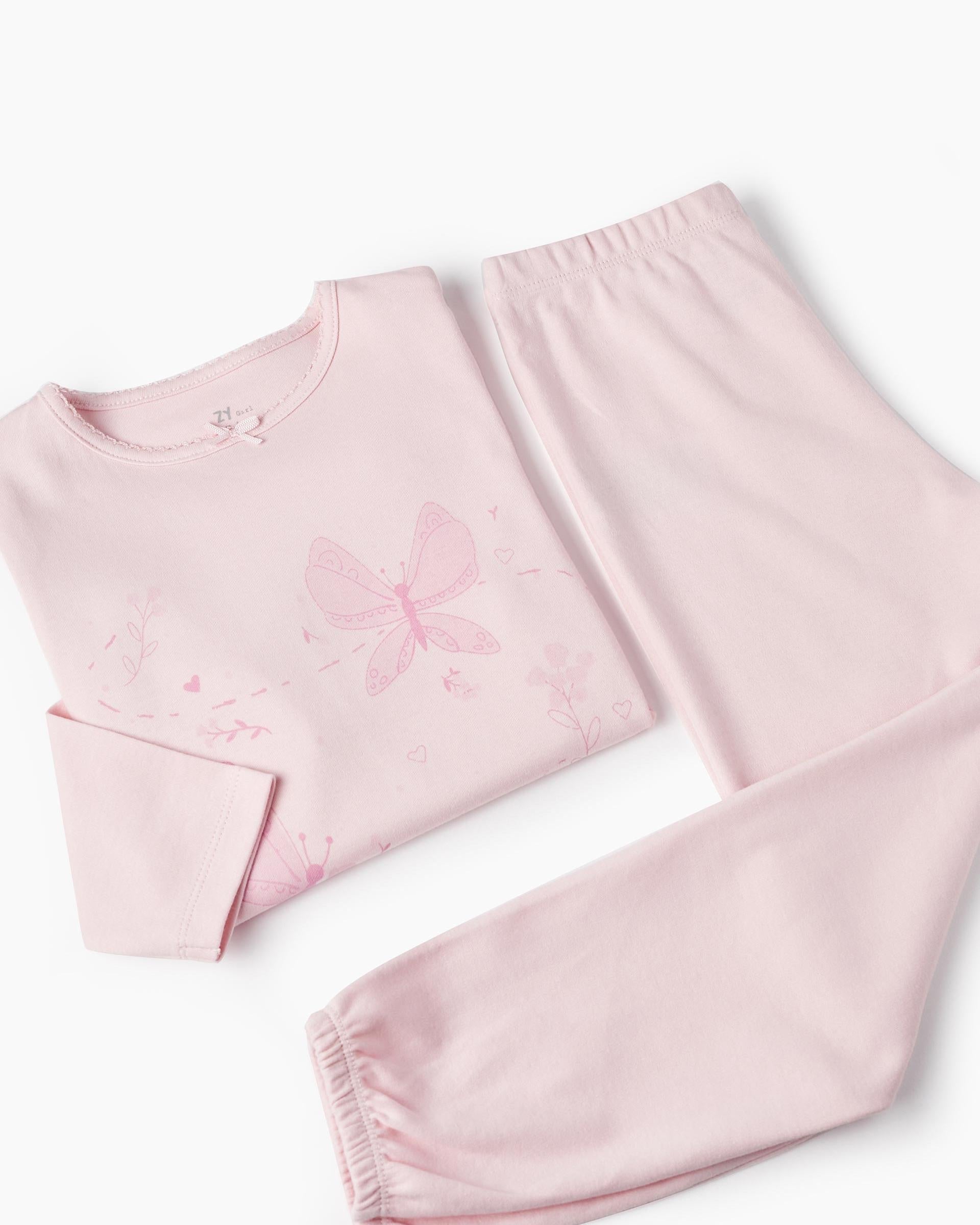 Cotton Pyjamas for Girls 'Butterflies', Light Pink