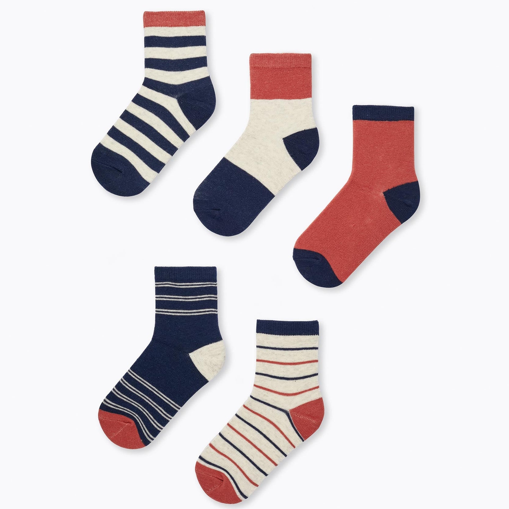 Pack of 5 Pairs of Socks for Boys, Brown/Light Beige/Dark Blue