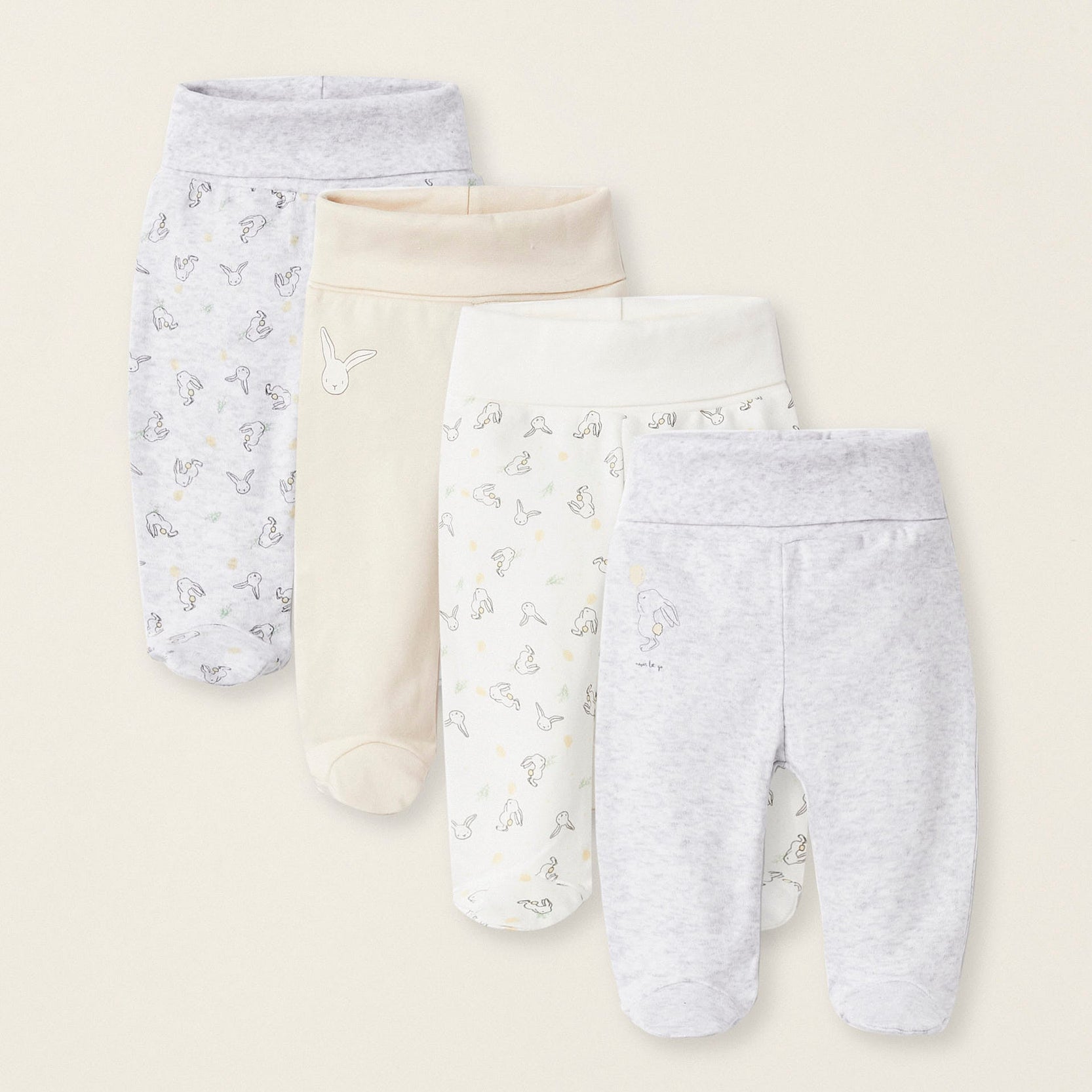 Pack of 4 Footed Trousers for Baby 'Bunnies', Multicolour