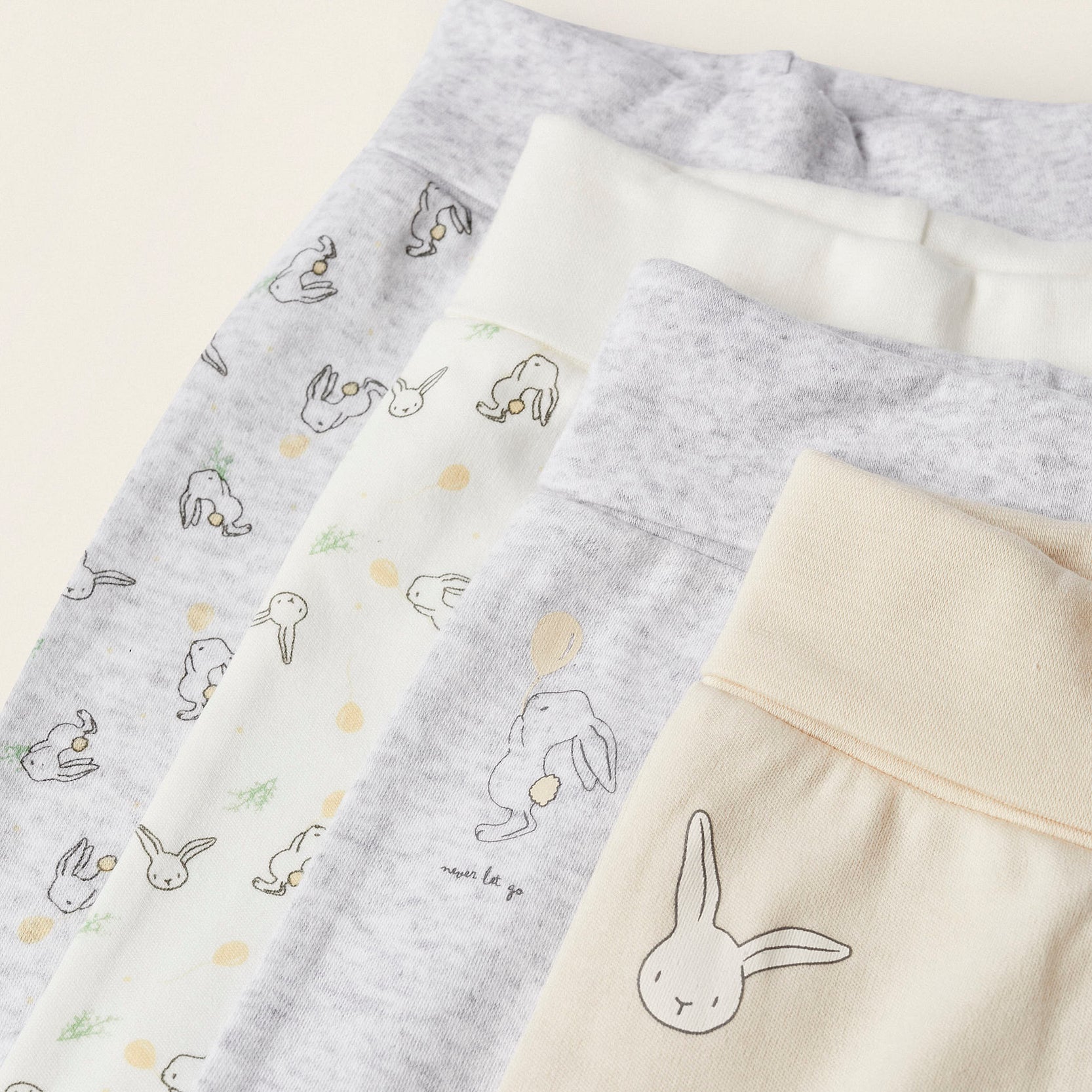 Pack of 4 Footed Trousers for Baby 'Bunnies', Multicolour
