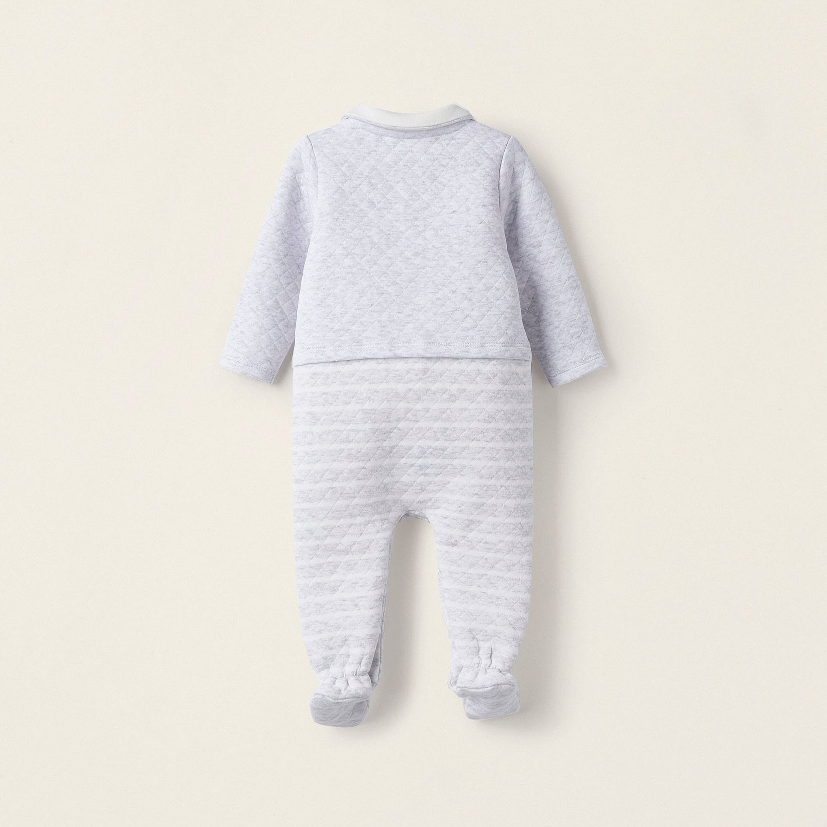 Padded Babygrow for Newborn Boys, White/Grey