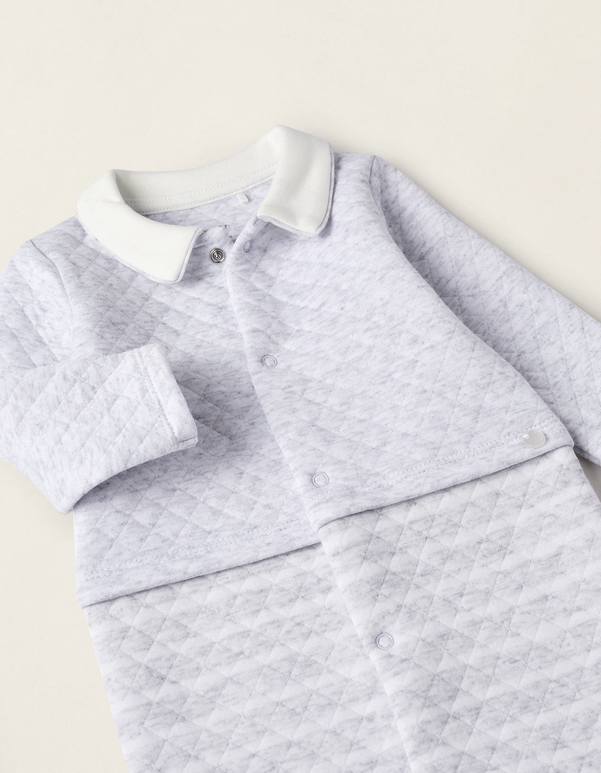 Padded Babygrow for Newborn Boys, White/Grey