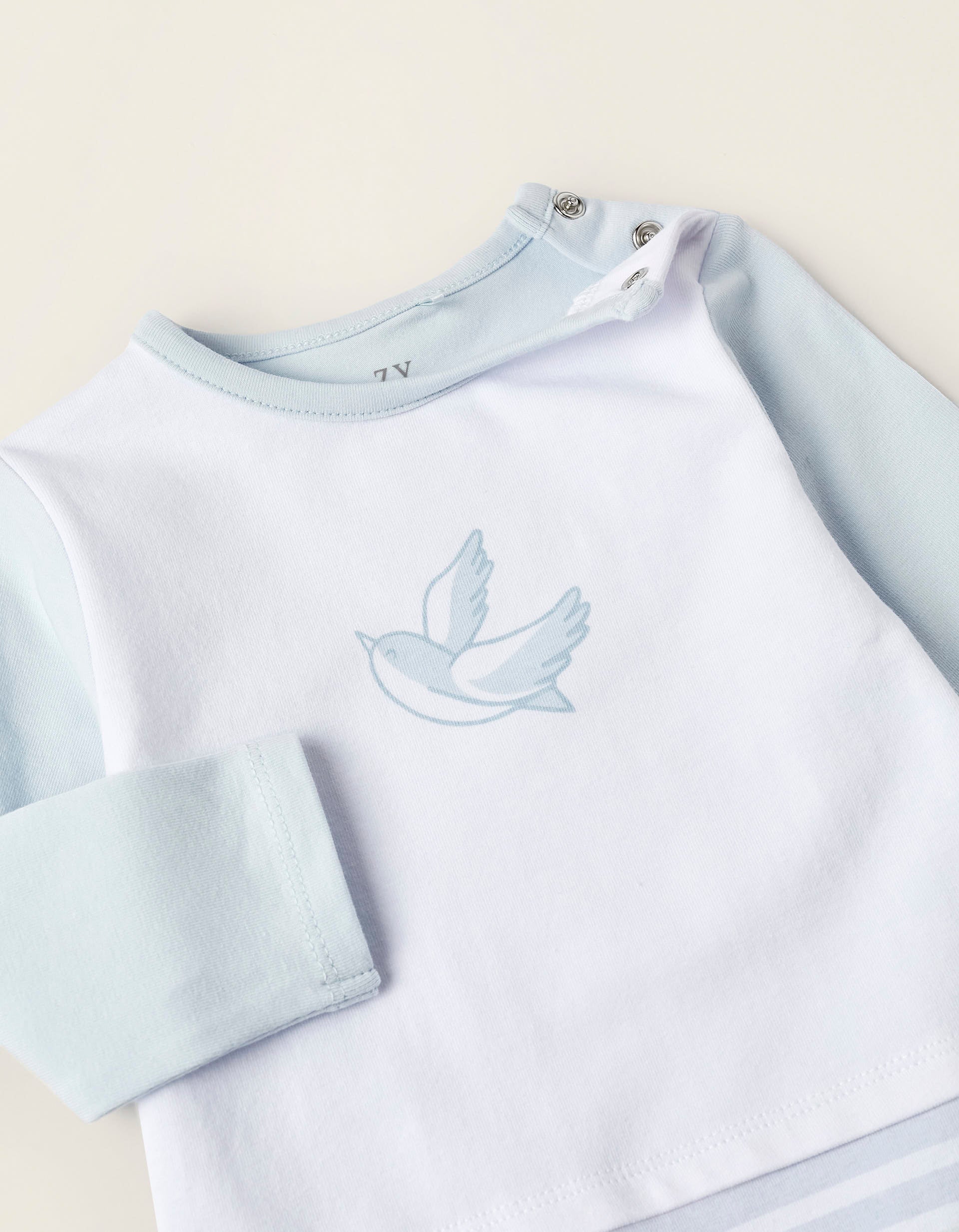 Footed Bodysuit for Newborn Boys 'Swallow', White/Light Blue/Light Green