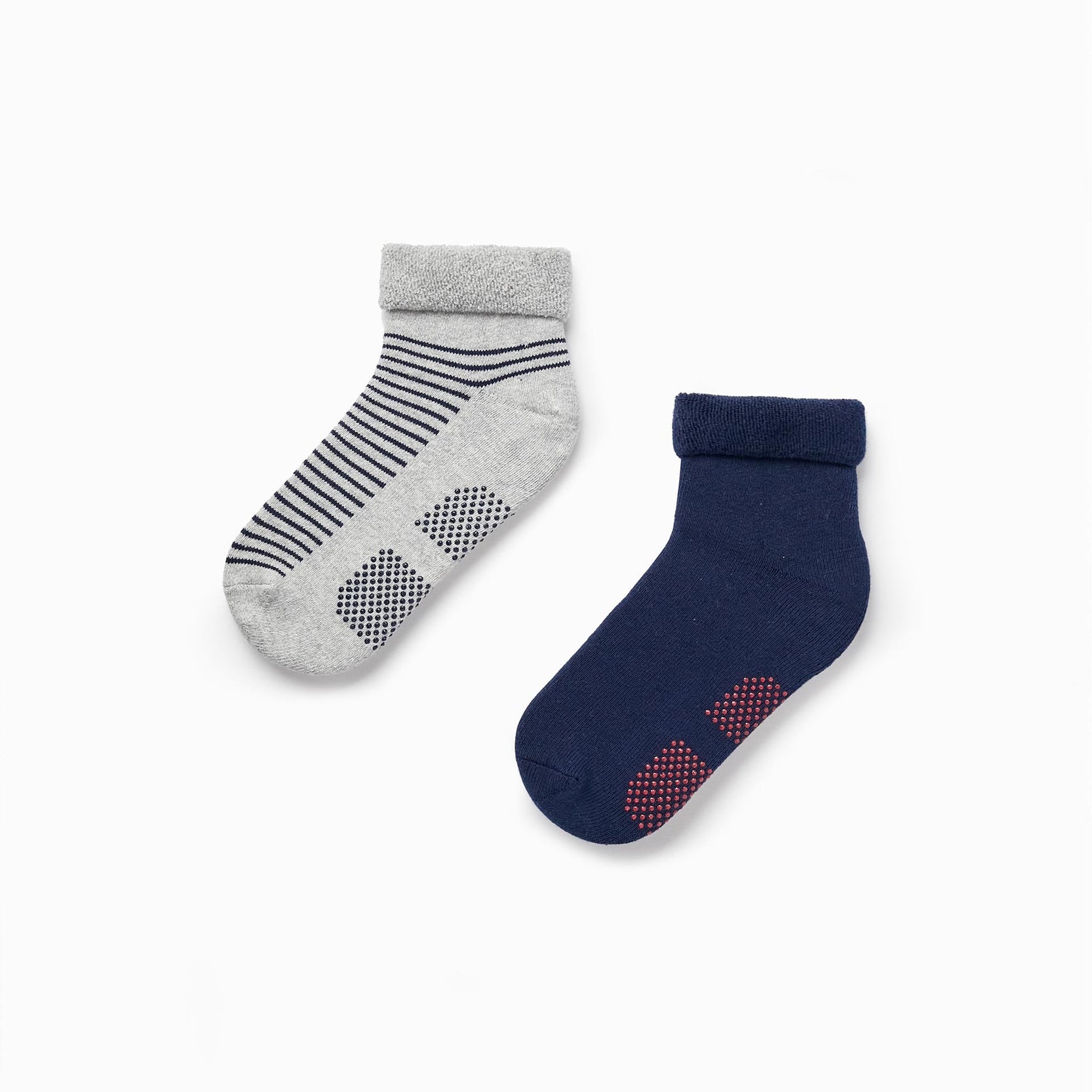Non-slip Socks with Folds for Children, Blue/Grey