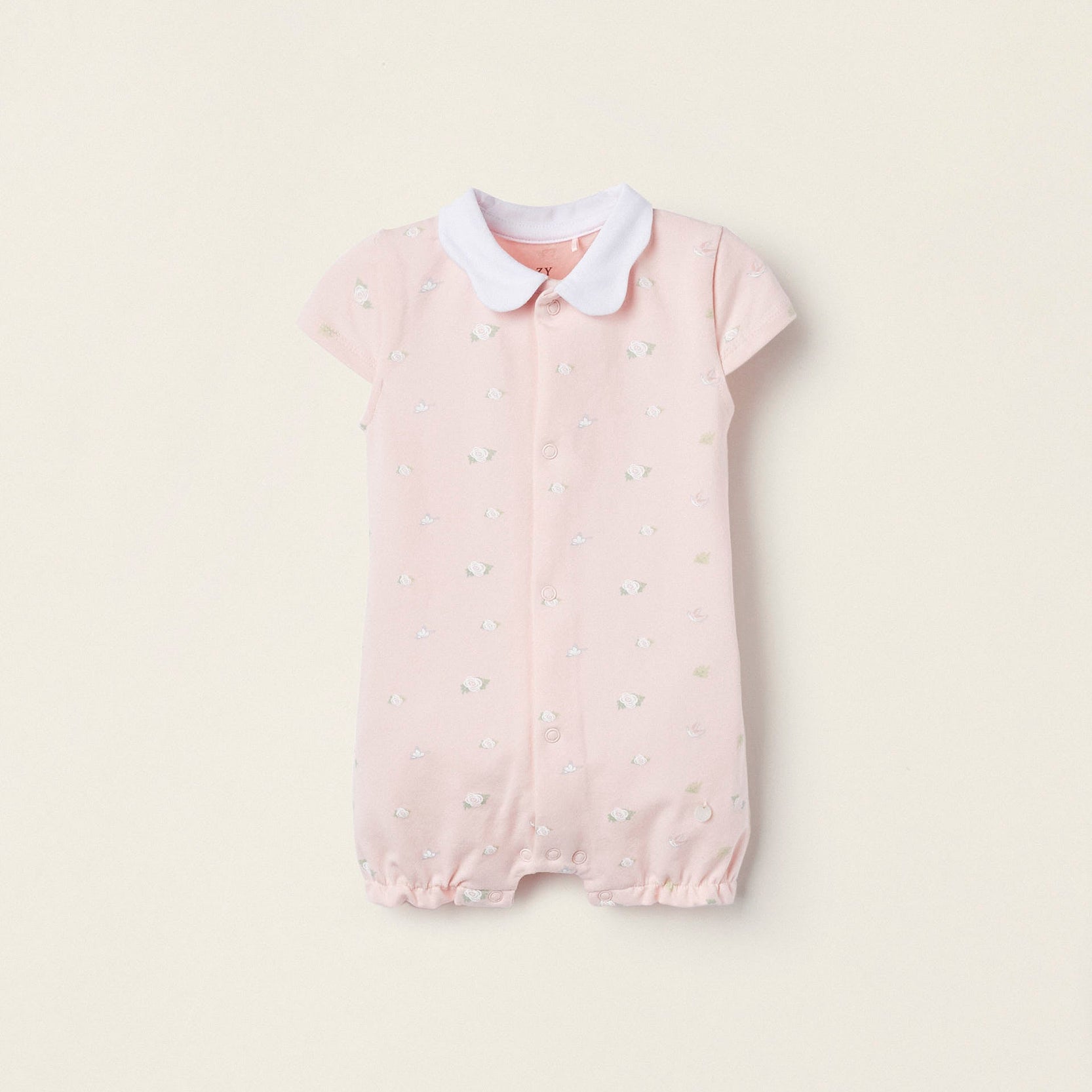 Patterned Bodysuit for Newborn Girls 'Birds & Roses', Light Pink