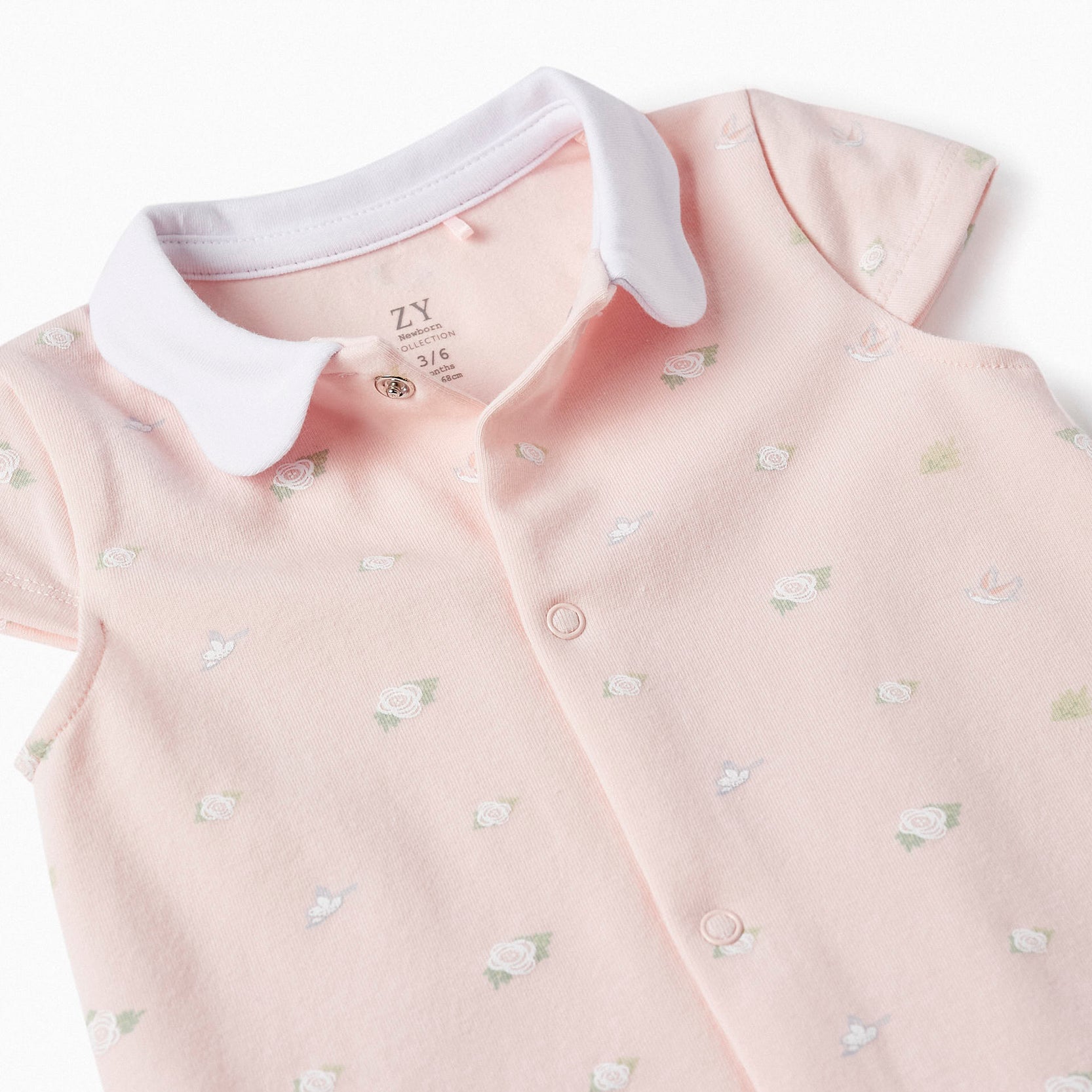 Patterned Bodysuit for Newborn Girls 'Birds & Roses', Light Pink