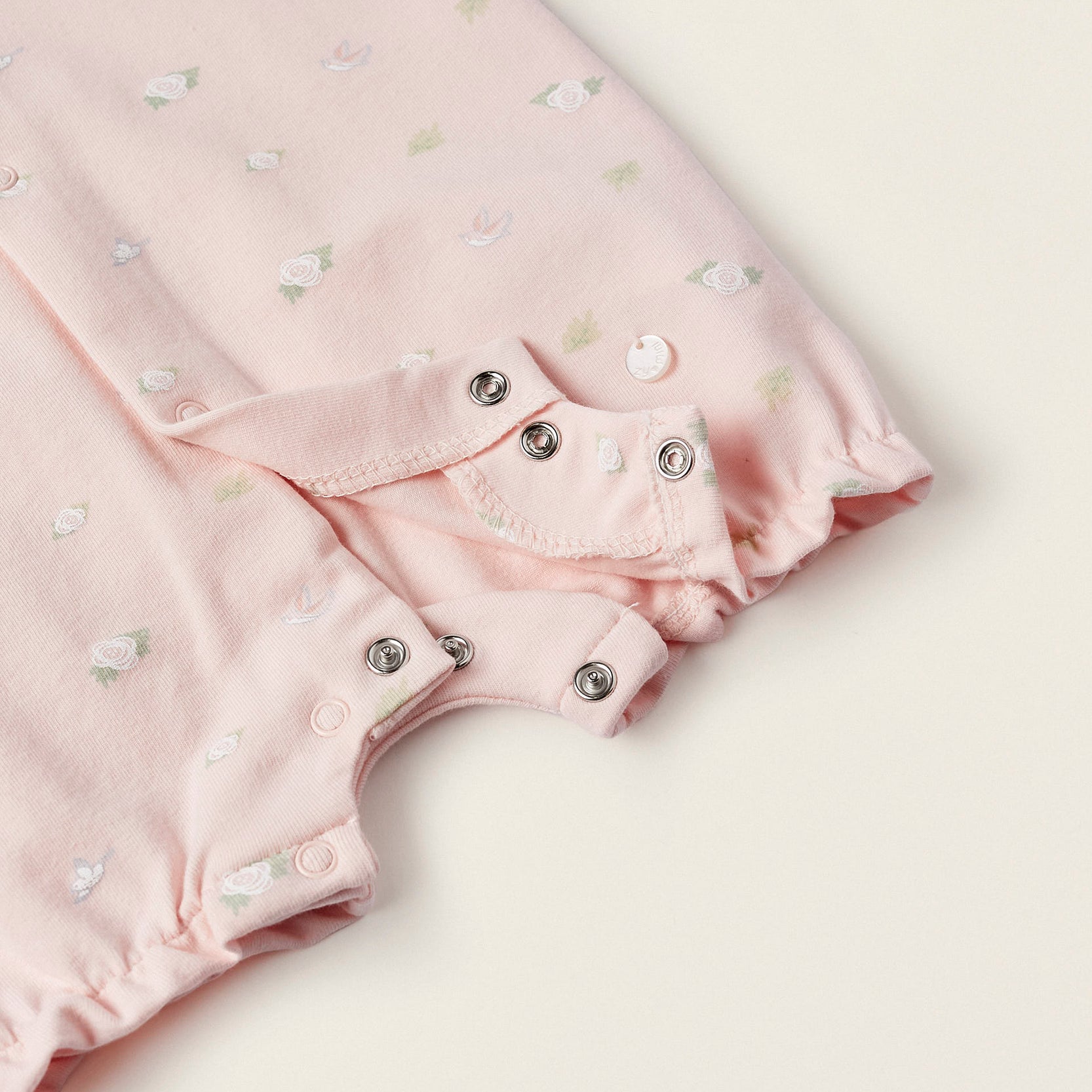 Patterned Bodysuit for Newborn Girls 'Birds & Roses', Light Pink
