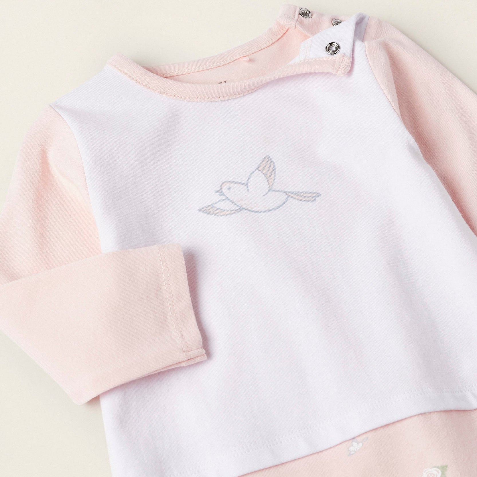 Footed Bodysuit for Newborn Girls 'Swallows & Roses', Pink/White