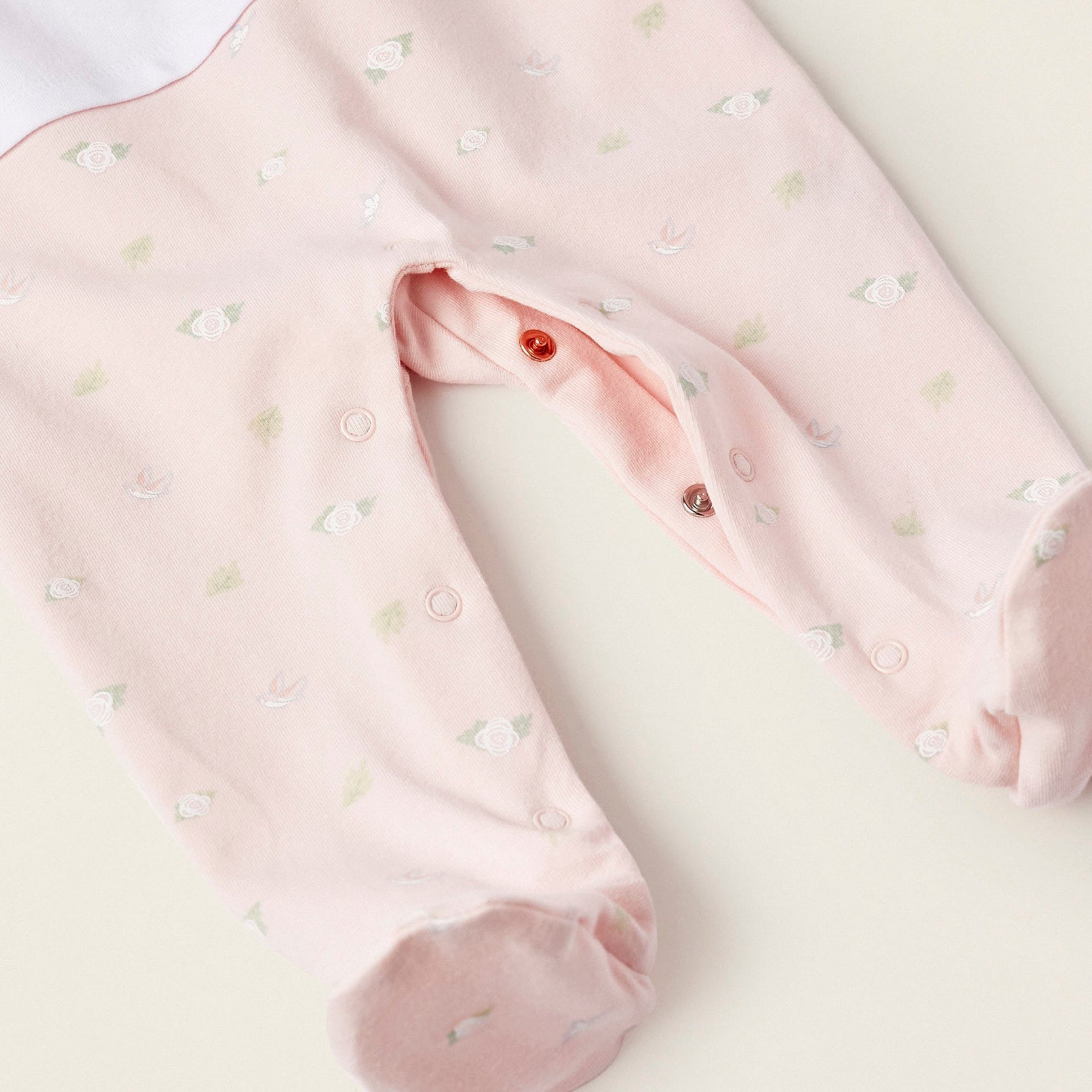 Footed Bodysuit for Newborn Girls 'Swallows & Roses', Pink/White