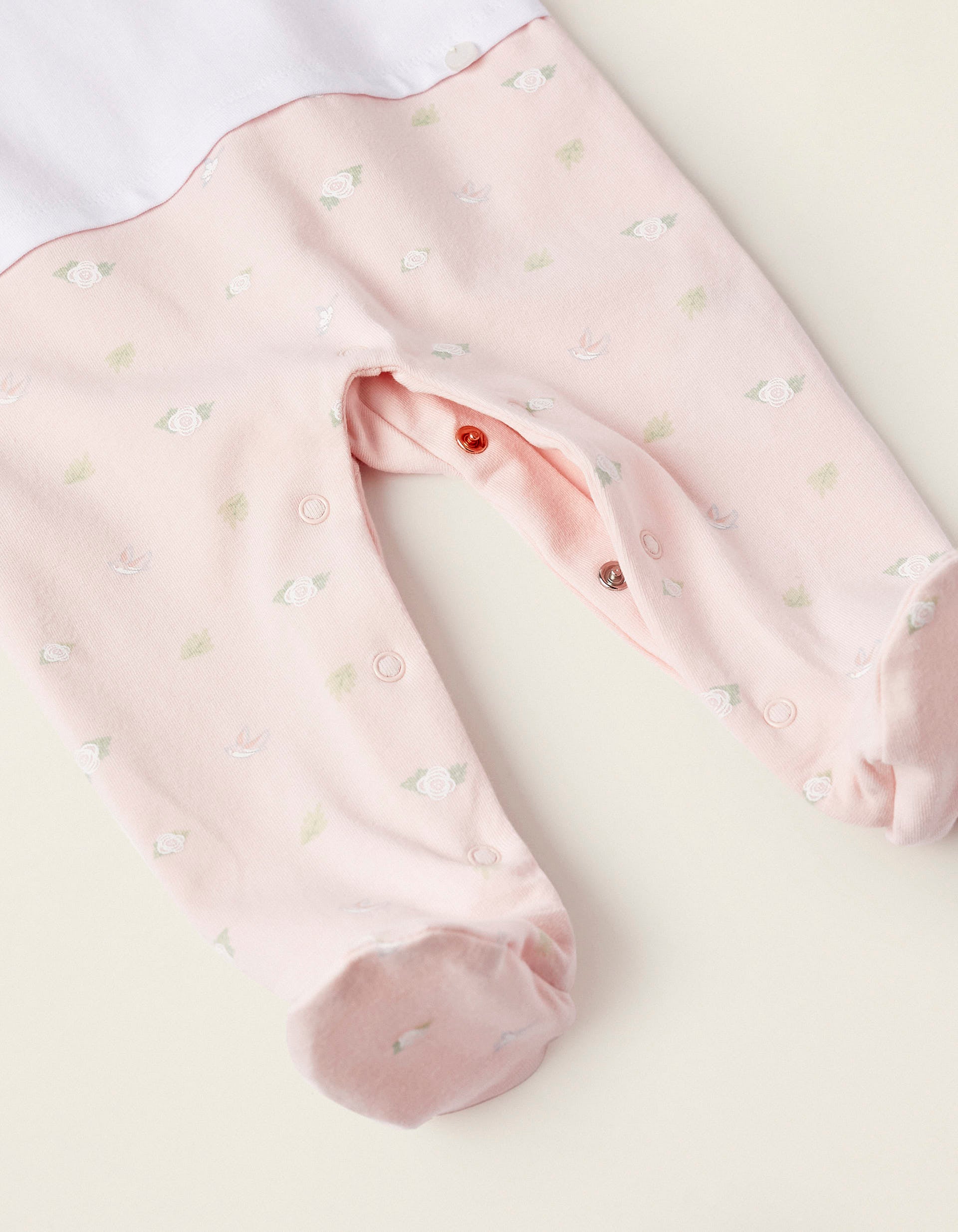 Footed Bodysuit for Newborn Girls 'Swallows & Roses', Pink/White