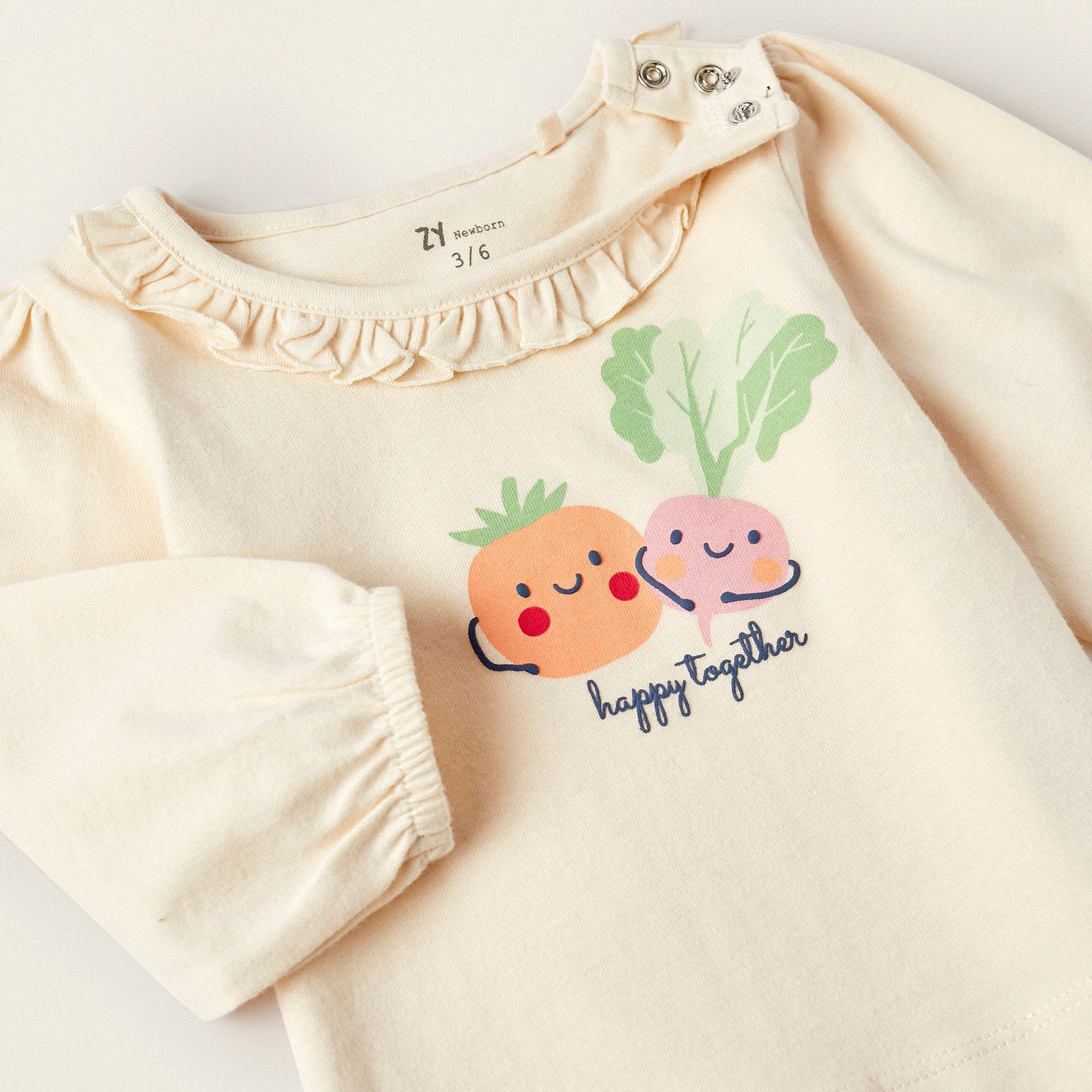 Long Sleeve T-Shirt for Newborn Girls 'Happy Together', Light Beige