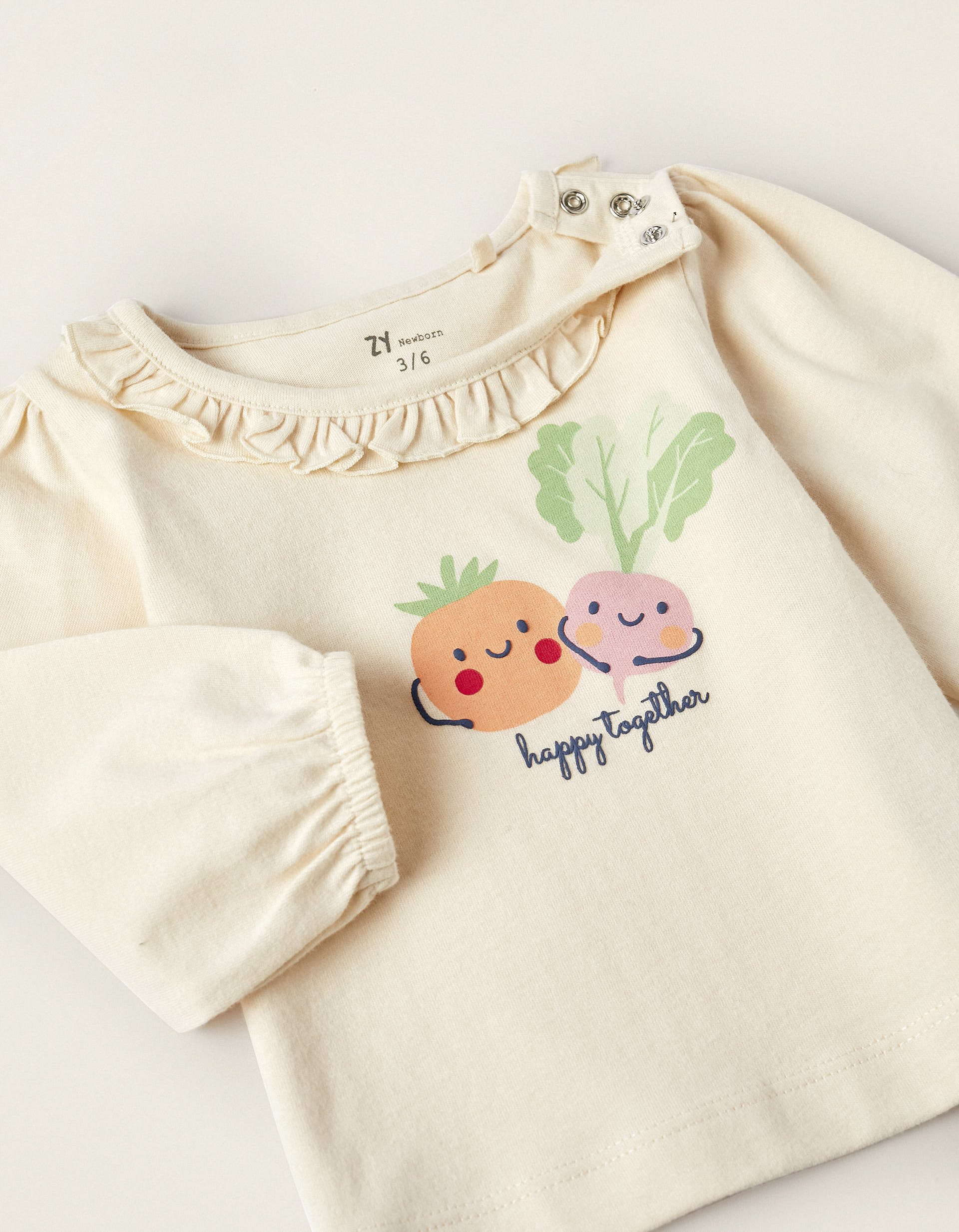 Long Sleeve T-Shirt for Newborn Girls 'Happy Together', Light Beige