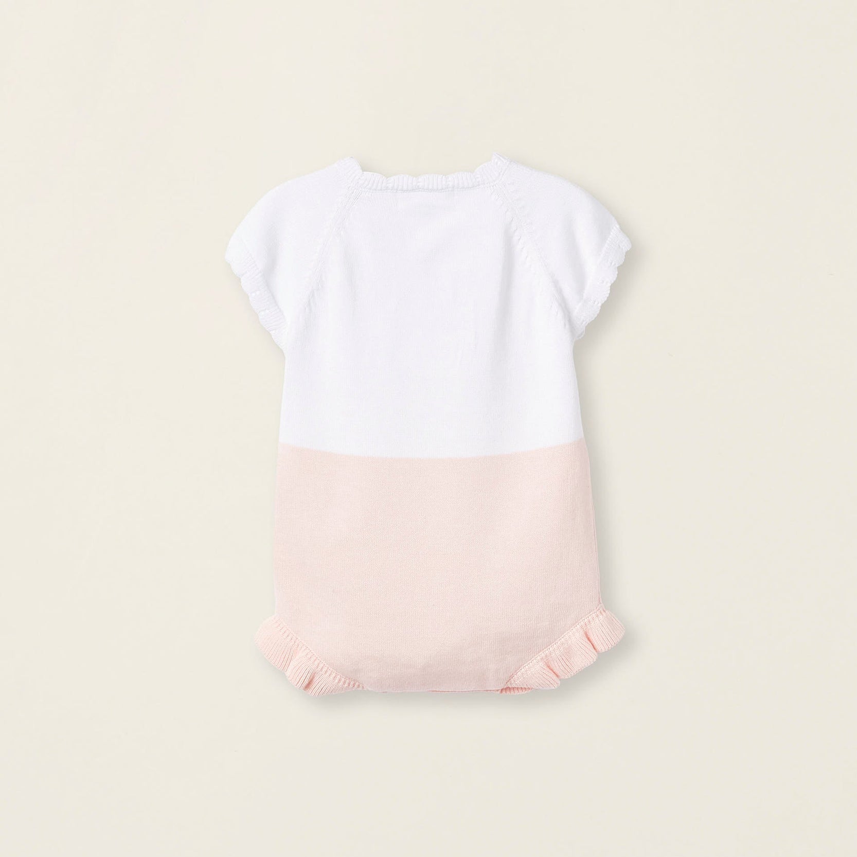 Short Knit Romper for Newborn Baby Girls 'Little Bird', White/Pink