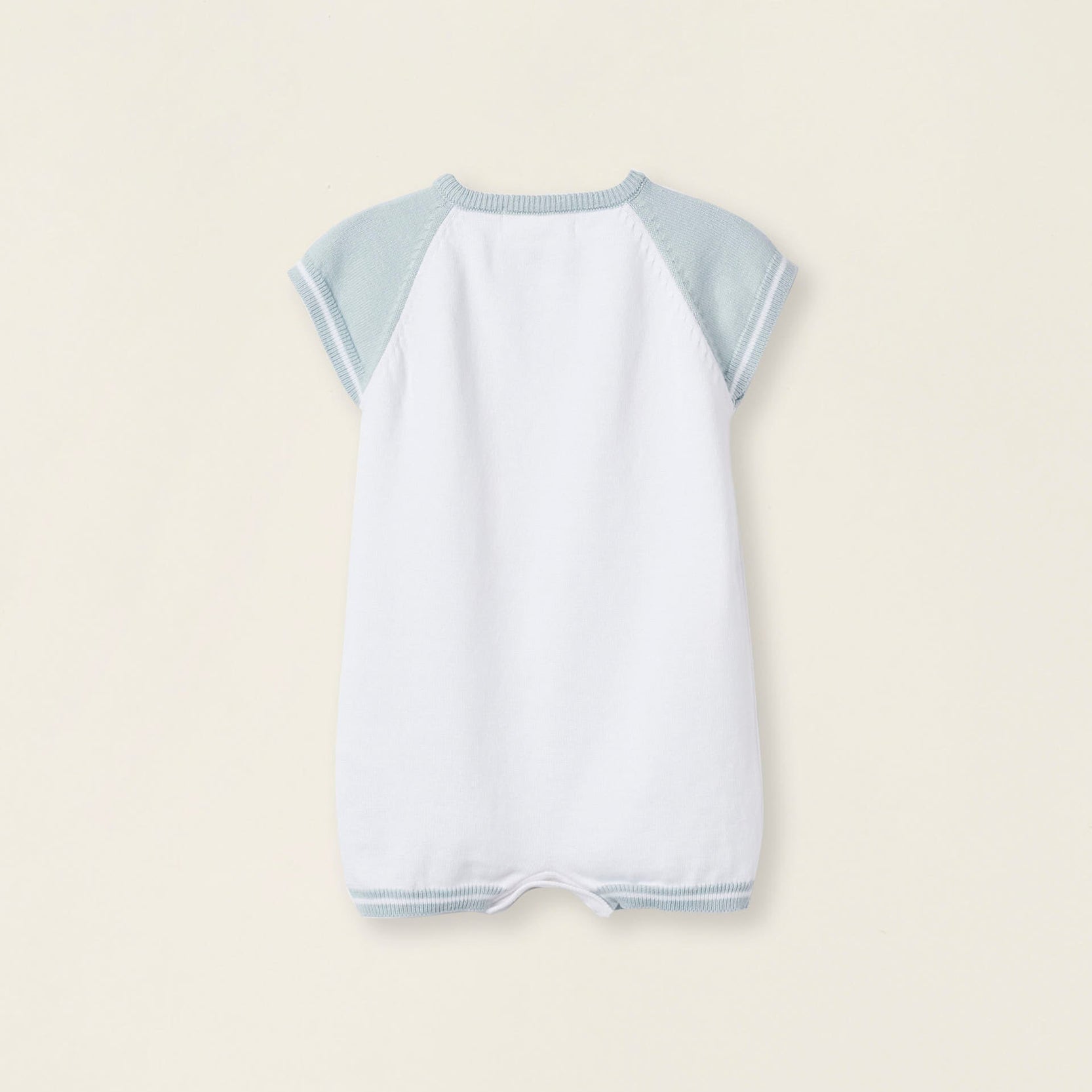 Short Knit Romper for Newborns 'Bird', White/Blue