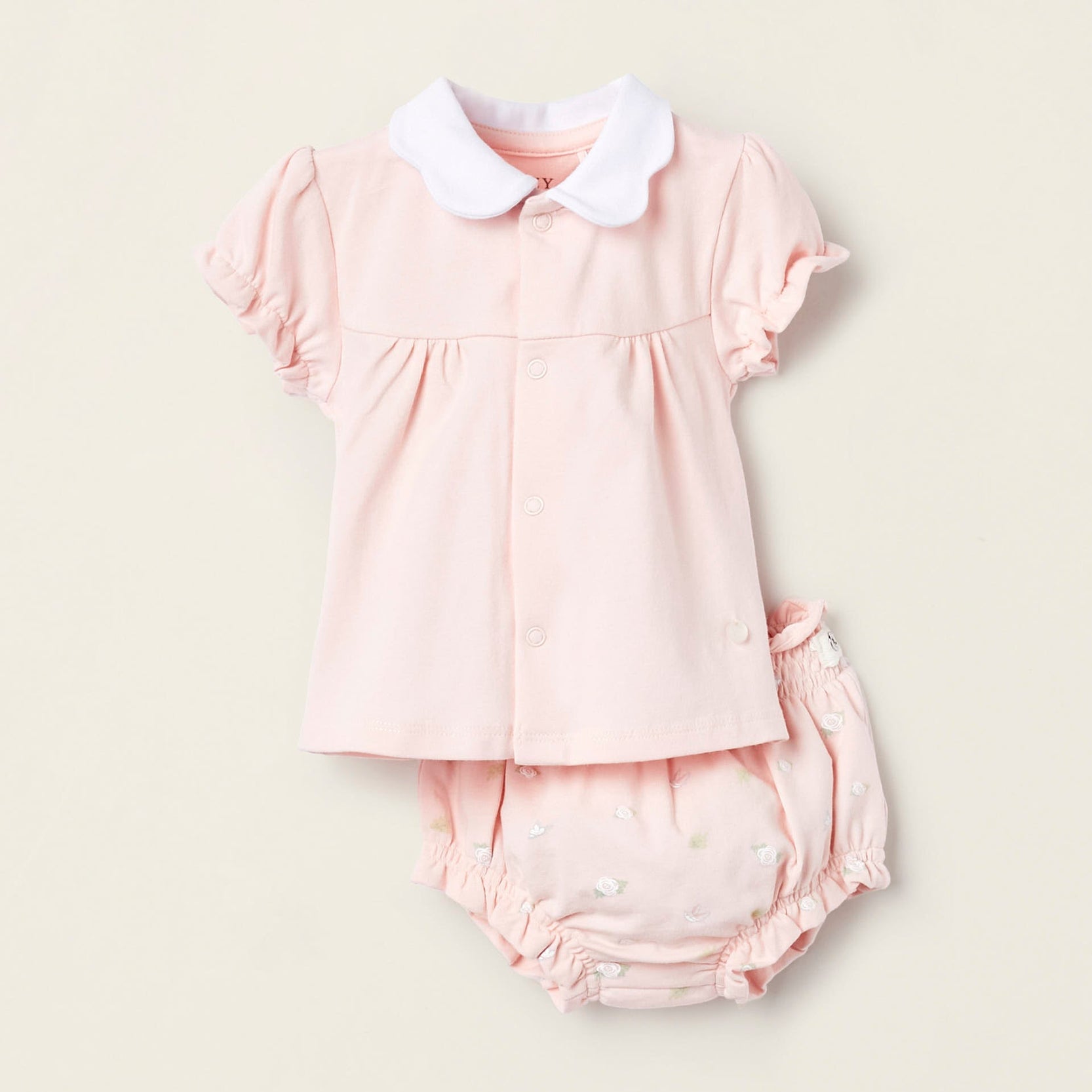 T-Shirt + Cotton Bodysuit for Newborn Girls 'Roses', Pink