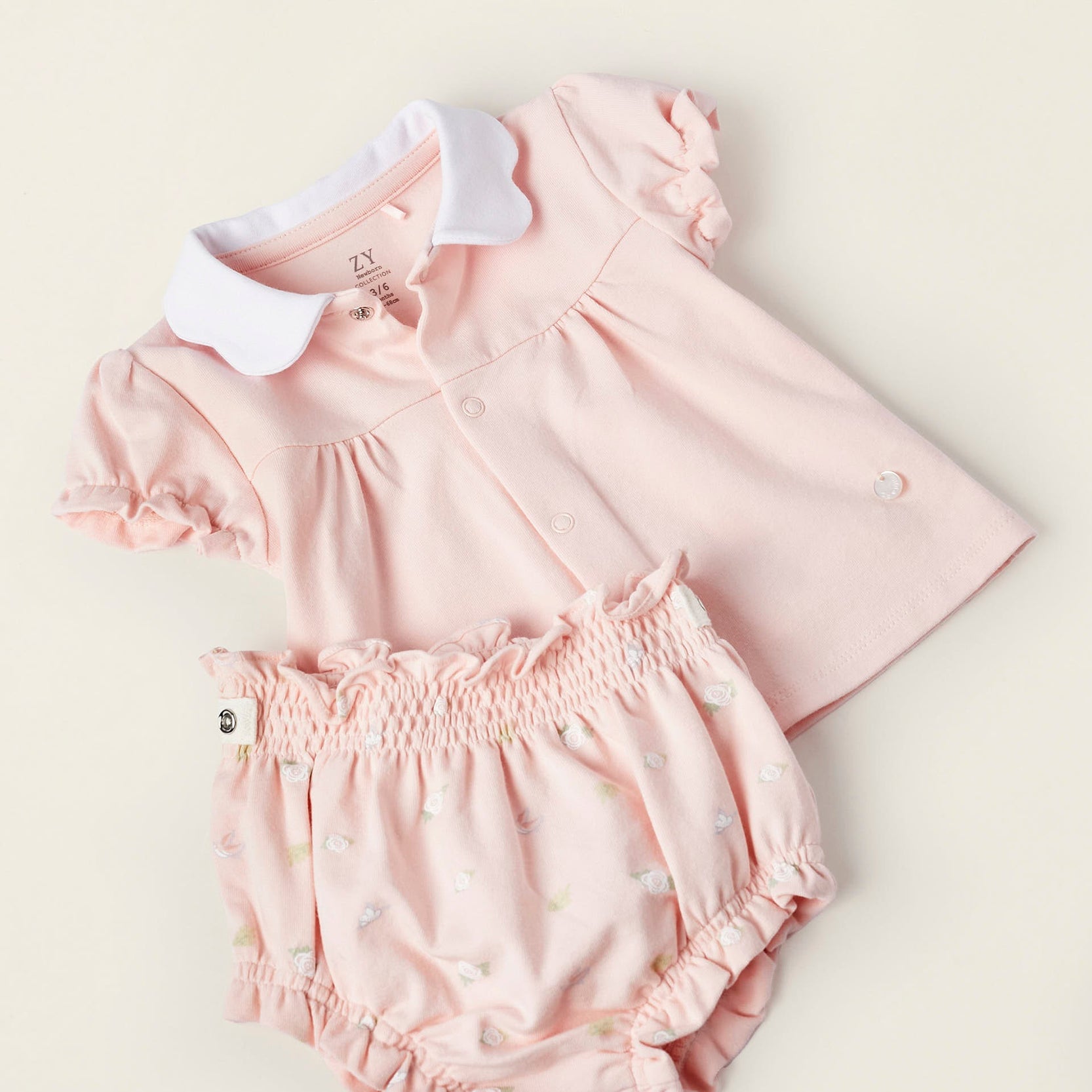 T-Shirt + Cotton Bodysuit for Newborn Girls 'Roses', Pink