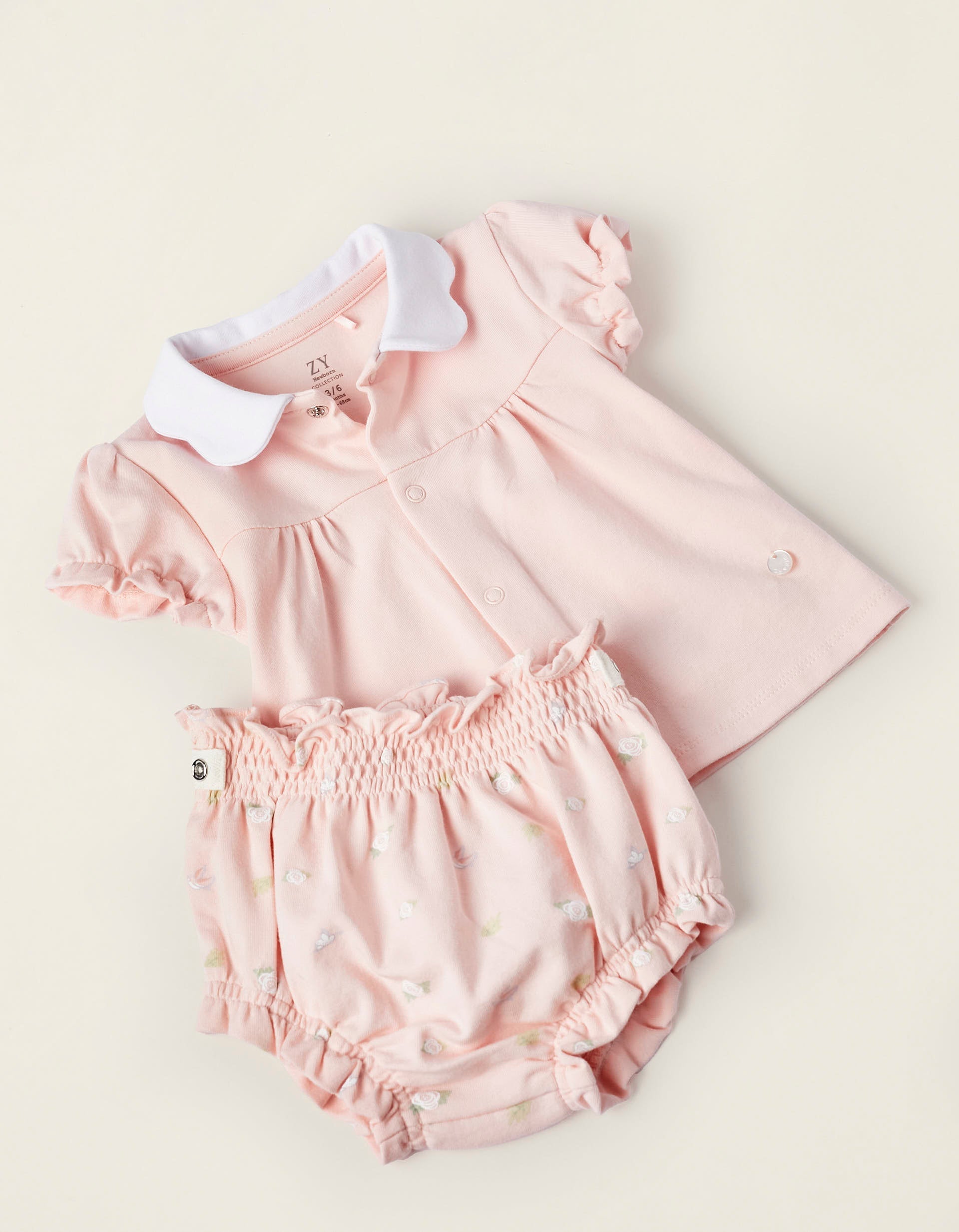 T-Shirt + Cotton Bodysuit for Newborn Girls 'Roses', Pink
