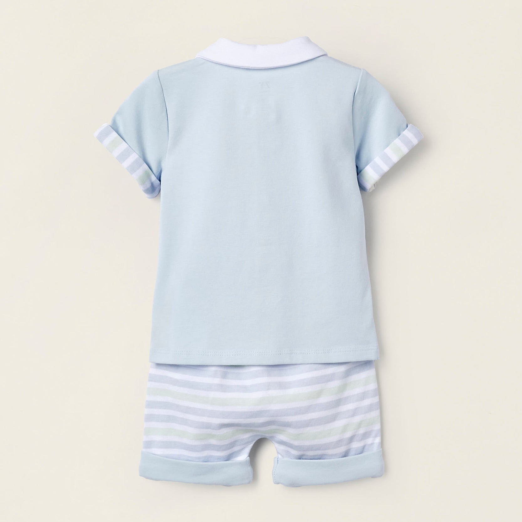 T-Shirt + Cotton Shorts for Newborn Boys, Blue/White/Green