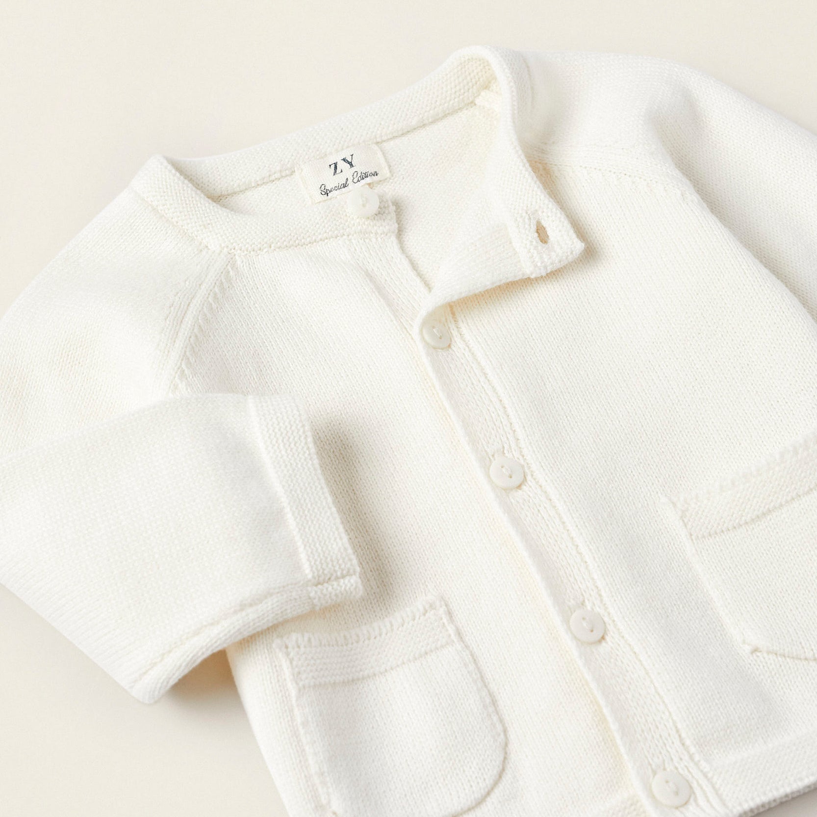 Long Sleeve Knitted Cardigan for Newborn Boys, White
