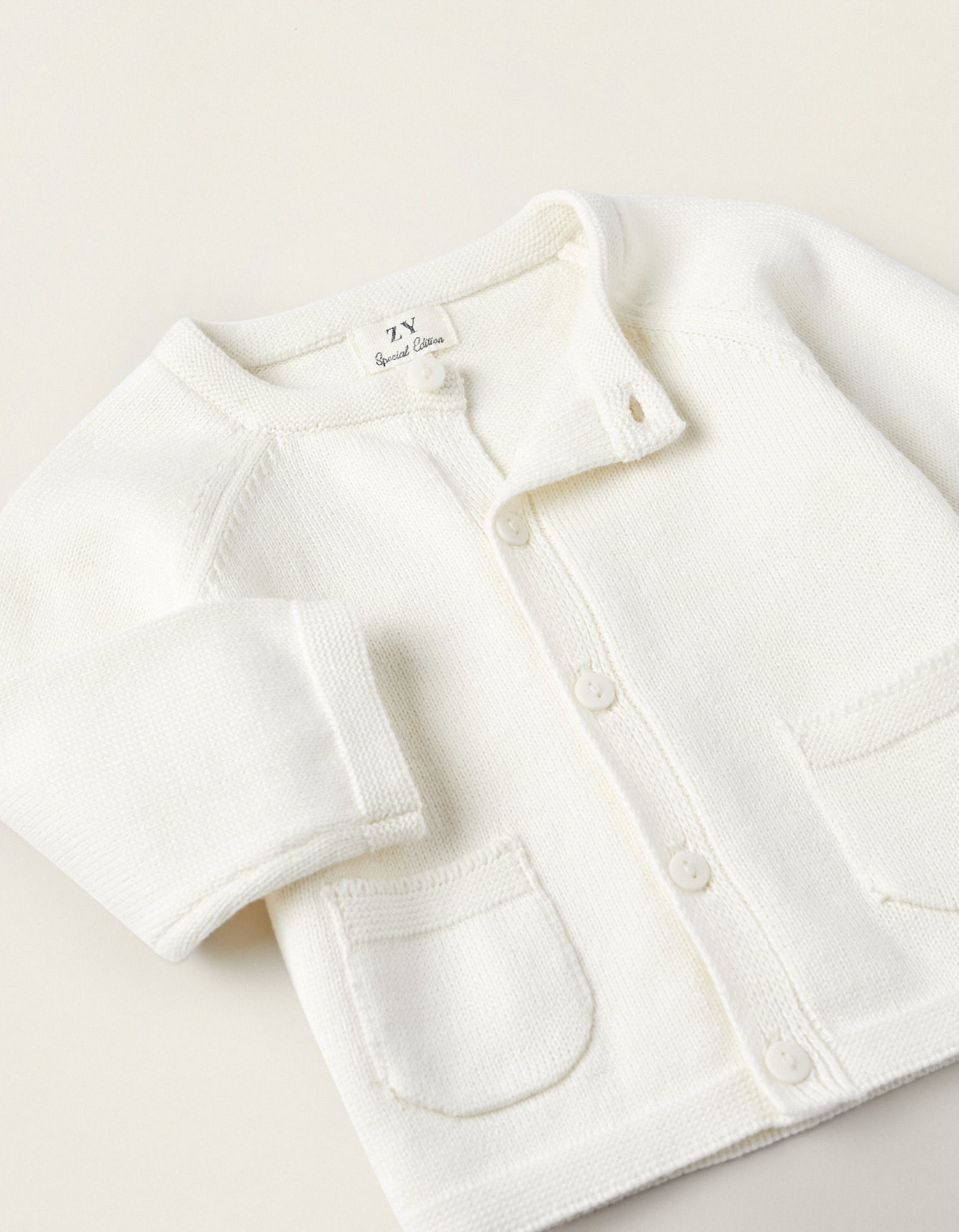 Long Sleeve Knitted Cardigan for Newborn Boys, White