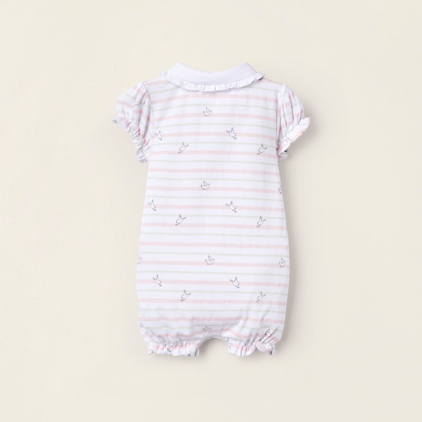 Striped Jumpsuit for Newborn Girls 'Birds', White/Green/Light Pink