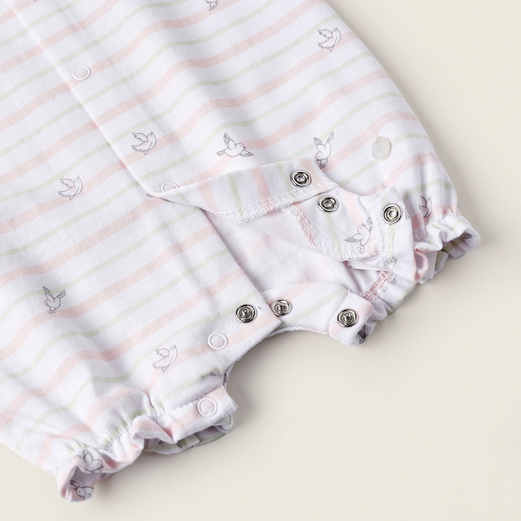 Striped Jumpsuit for Newborn Girls 'Birds', White/Green/Light Pink