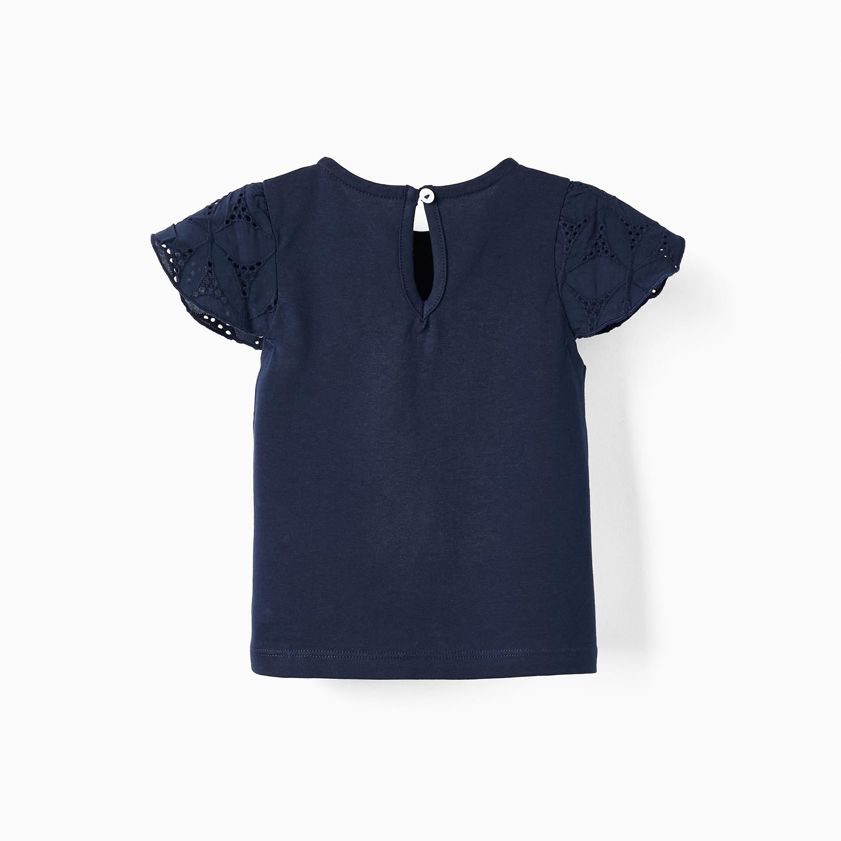 Short Sleeve T-Shirt with English Embroidery for Baby Girls, Dark Blue