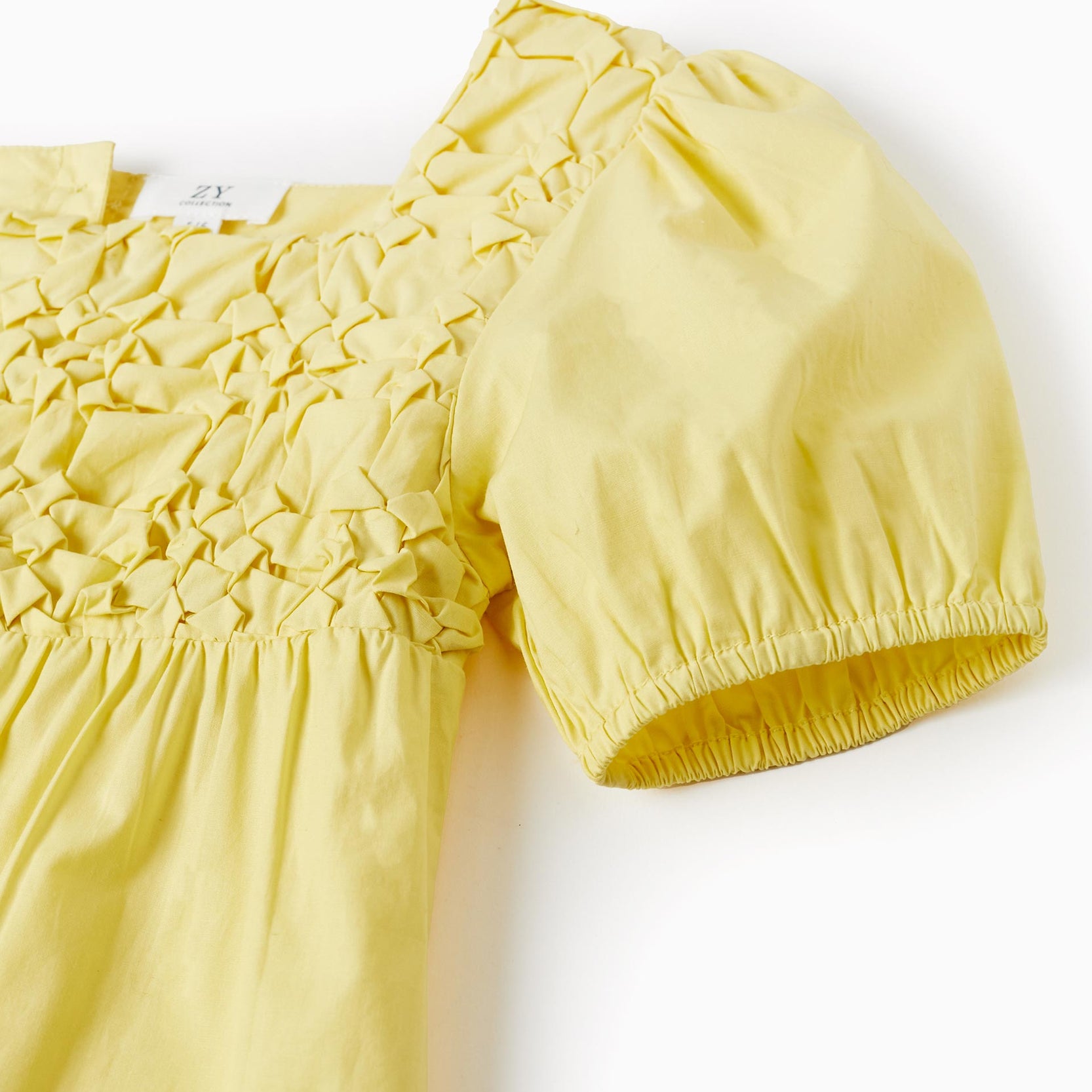 Cotton Textured Dress for Girls, Yellow