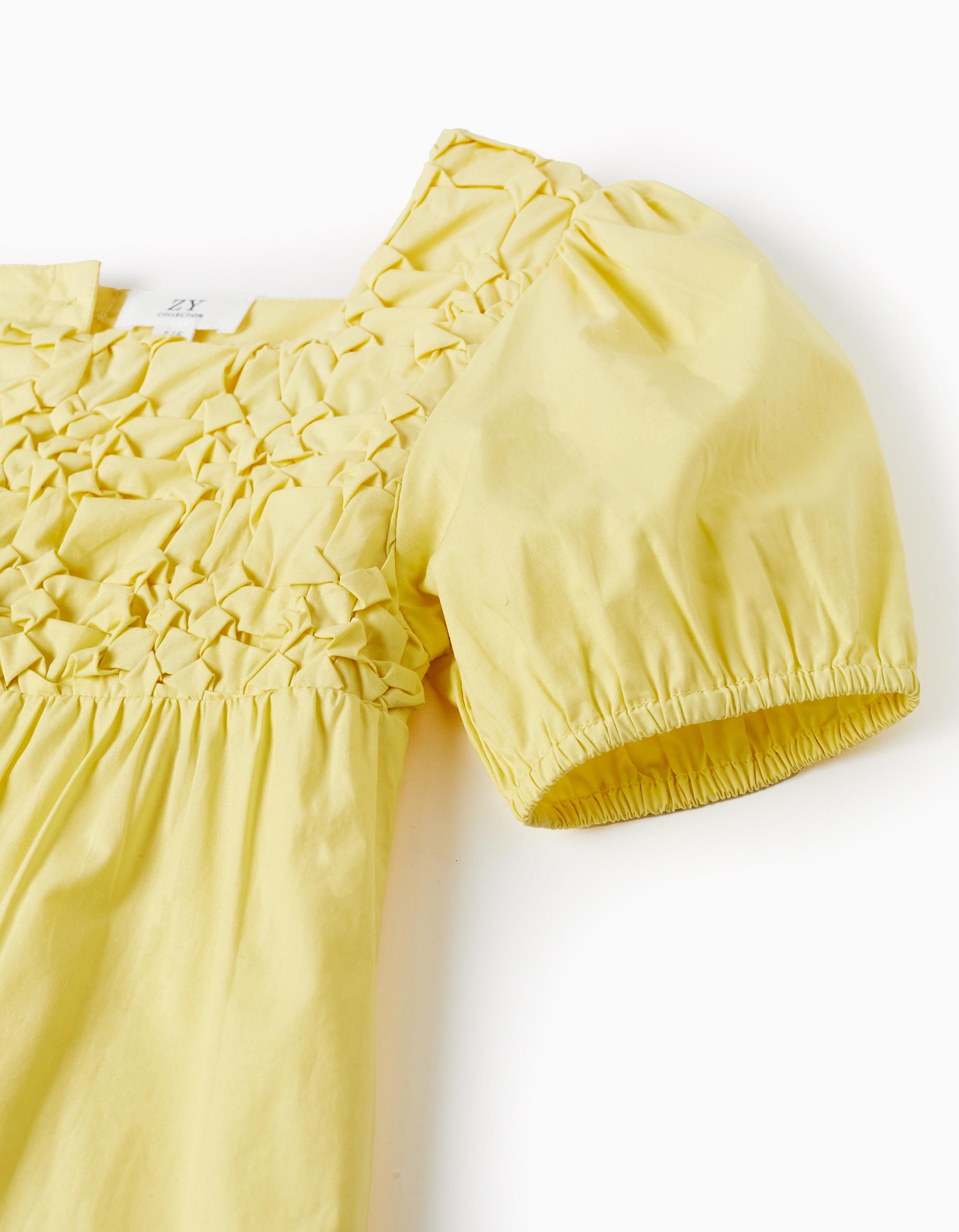 Cotton Textured Dress for Girls, Yellow