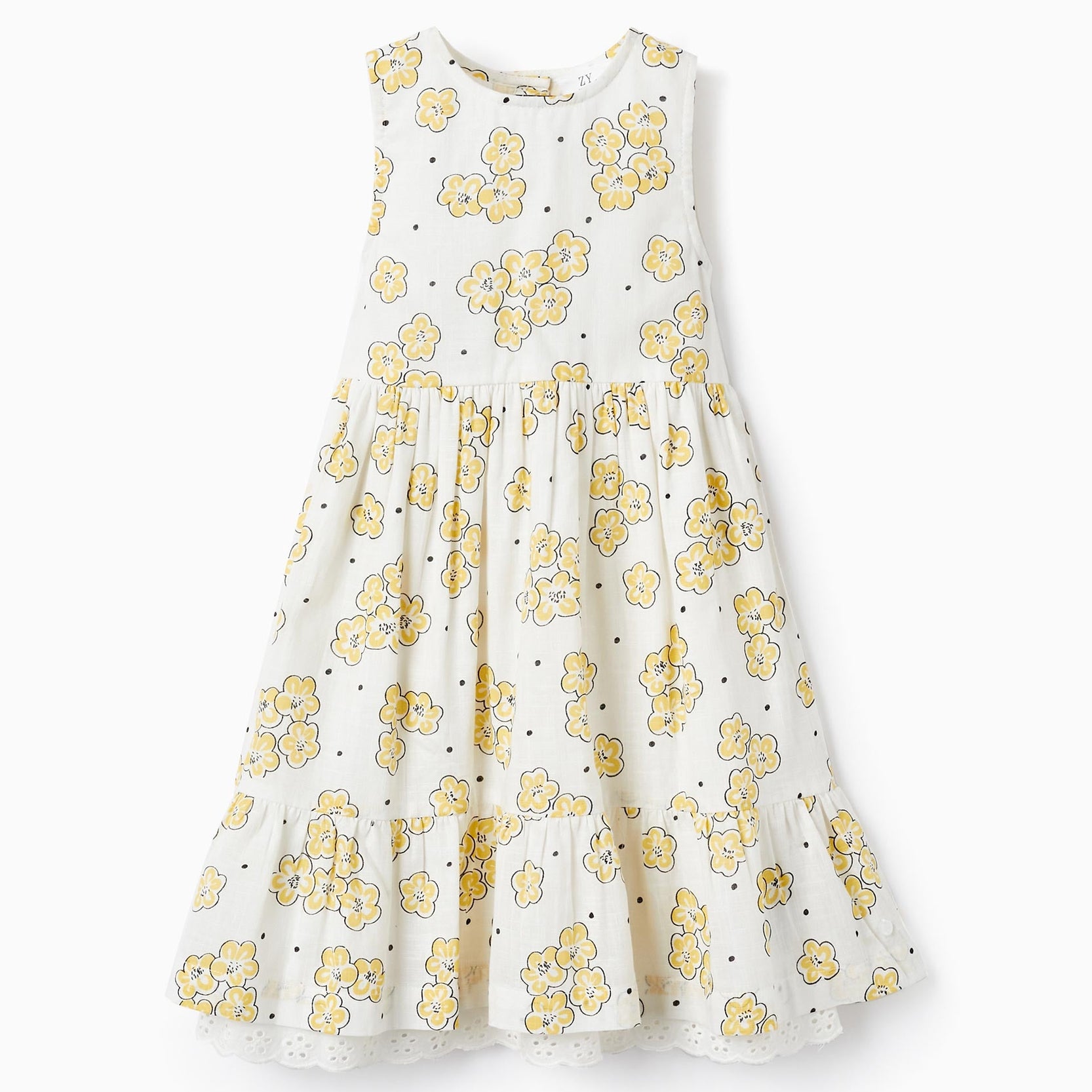 Floral Pattern Dress for Girls, White/Yellow