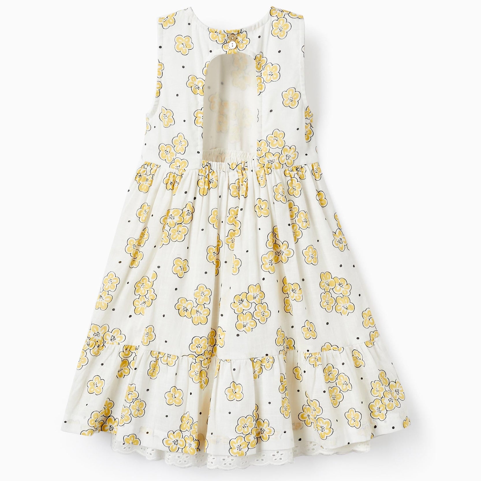 Floral Pattern Dress for Girls, White/Yellow