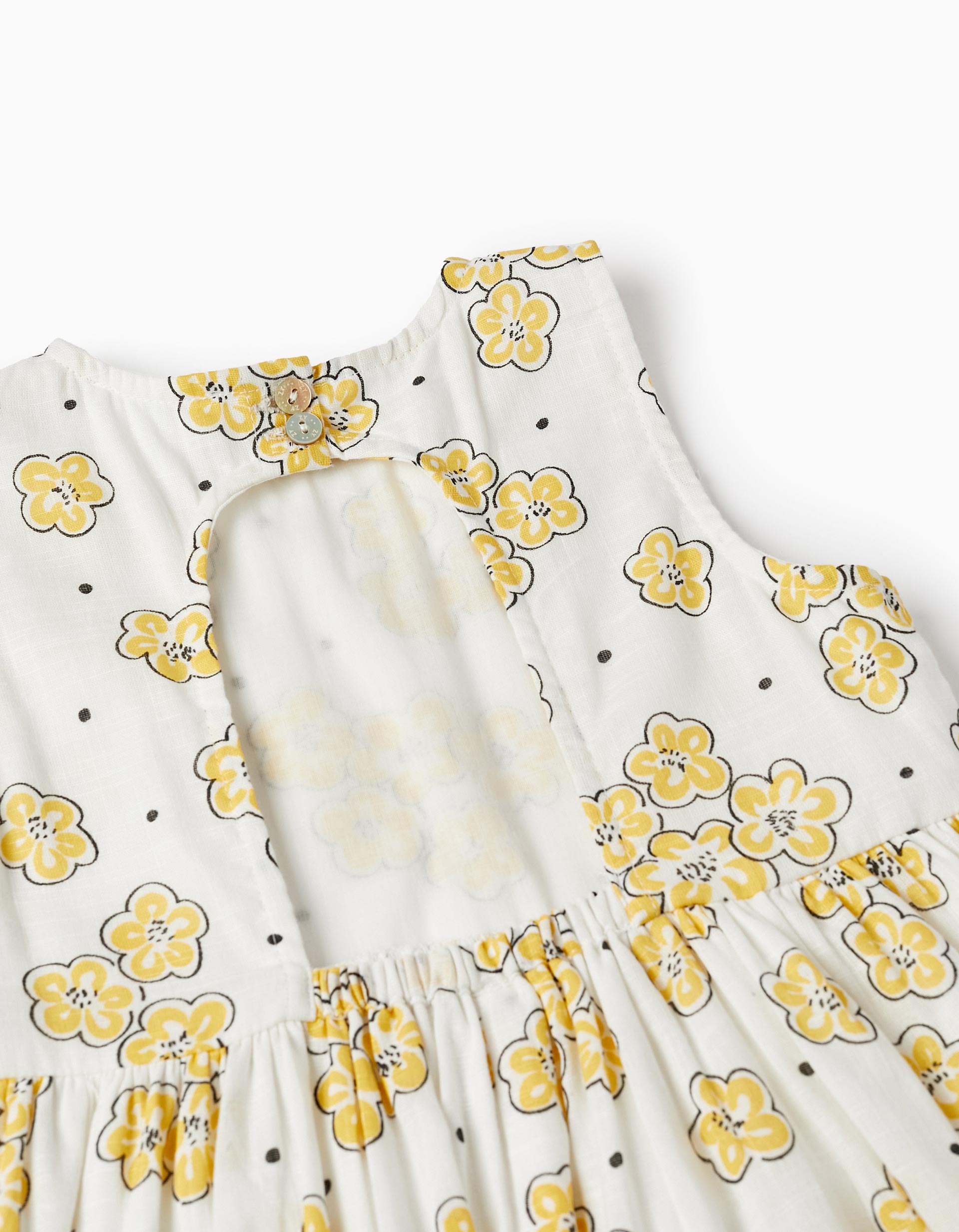 Floral Pattern Dress for Girls, White/Yellow