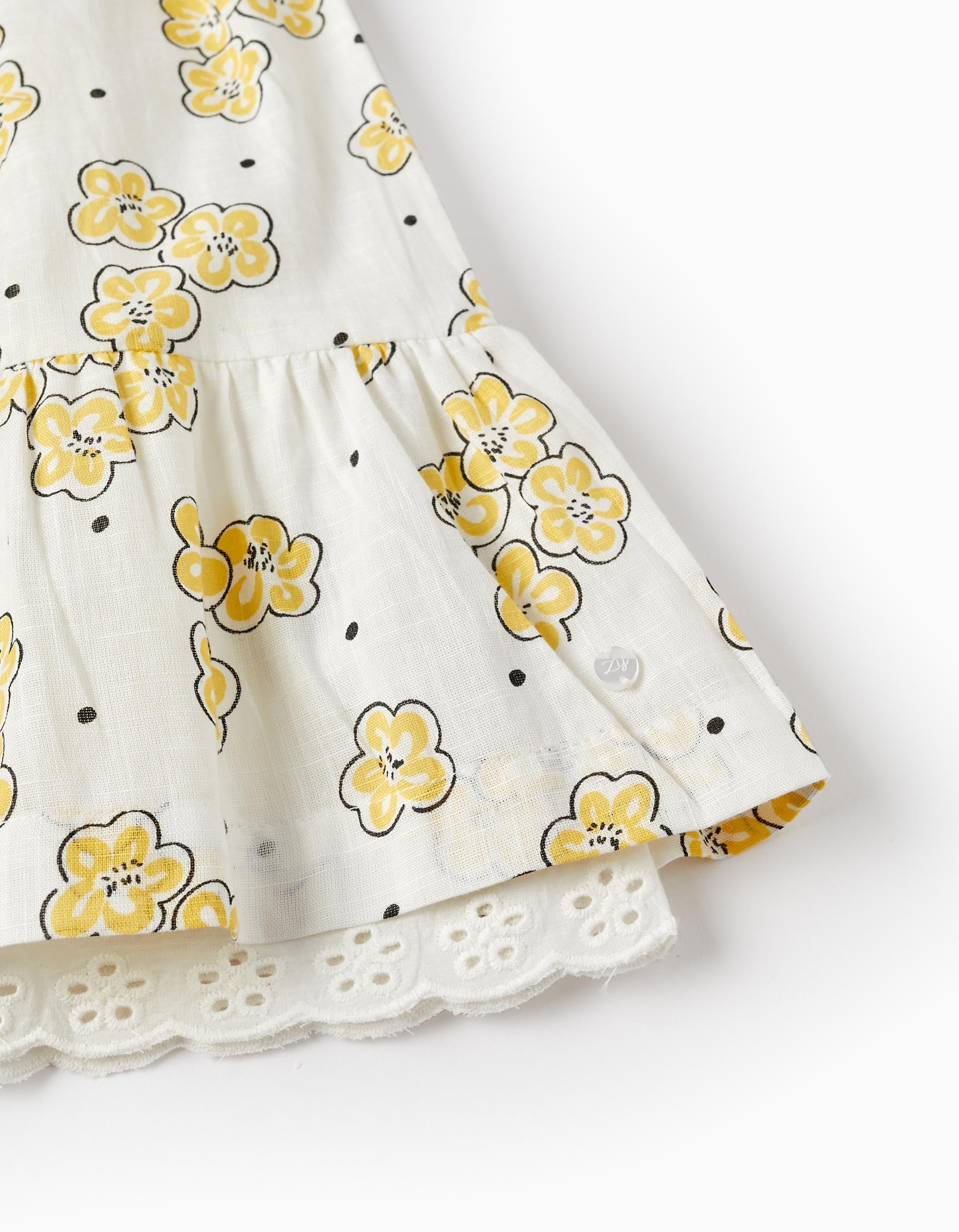 Floral Pattern Dress for Girls, White/Yellow
