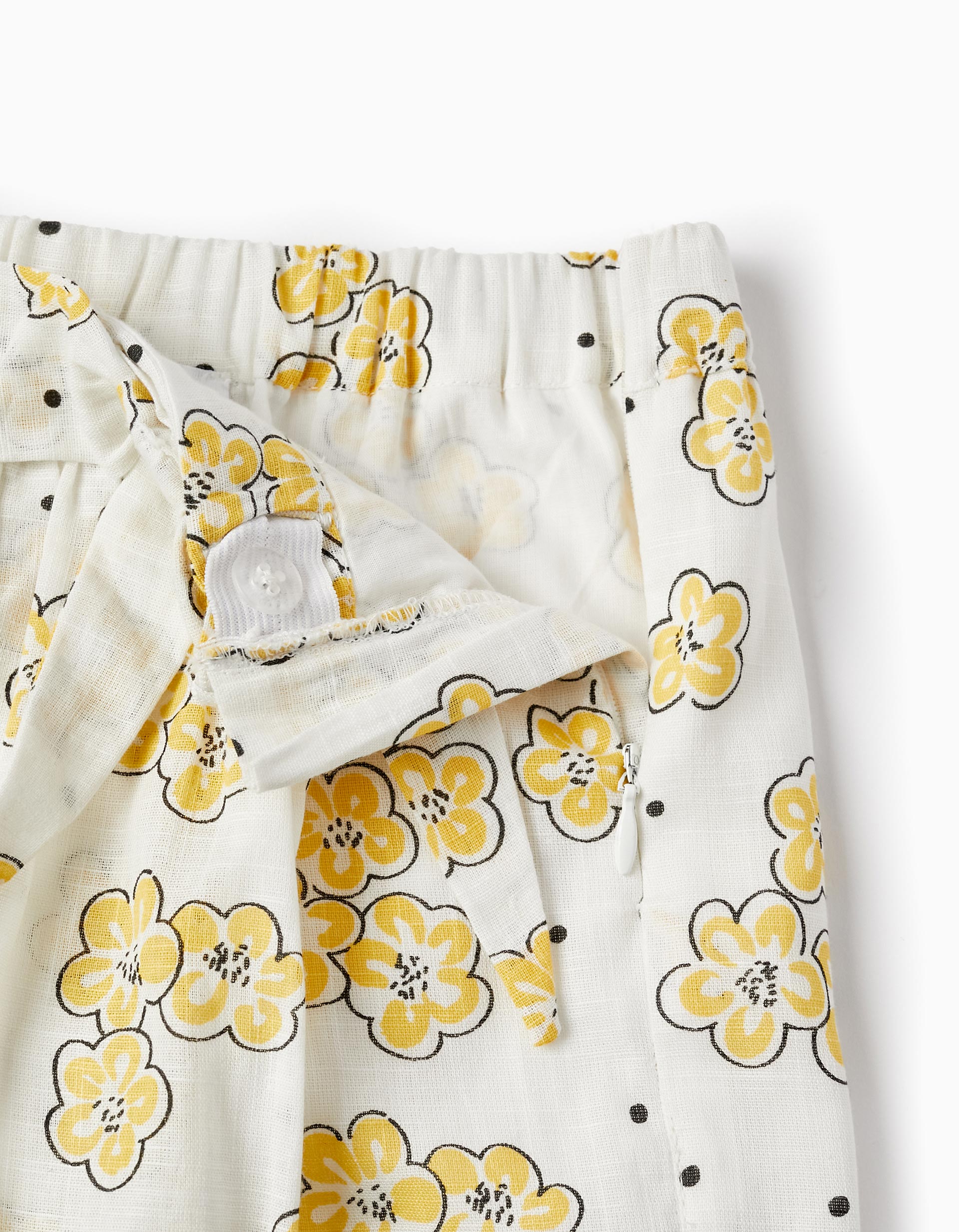 Floral Cotton Skort for Girls, White/Yellow