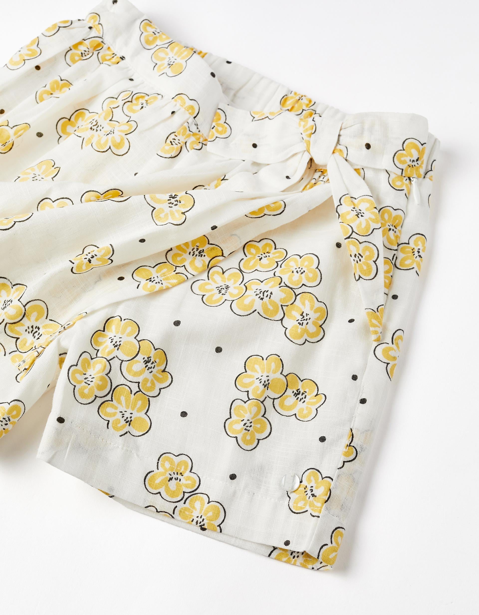 Floral Cotton Skort for Girls, White/Yellow
