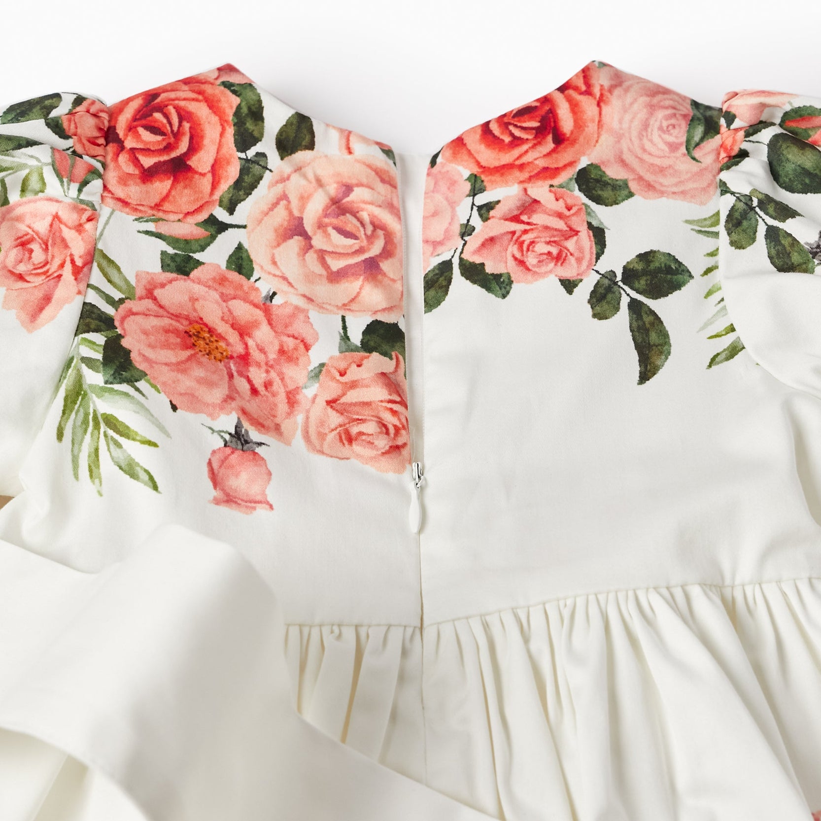Short Sleeve Dress for Baby Girls 'Roses', White/Pink