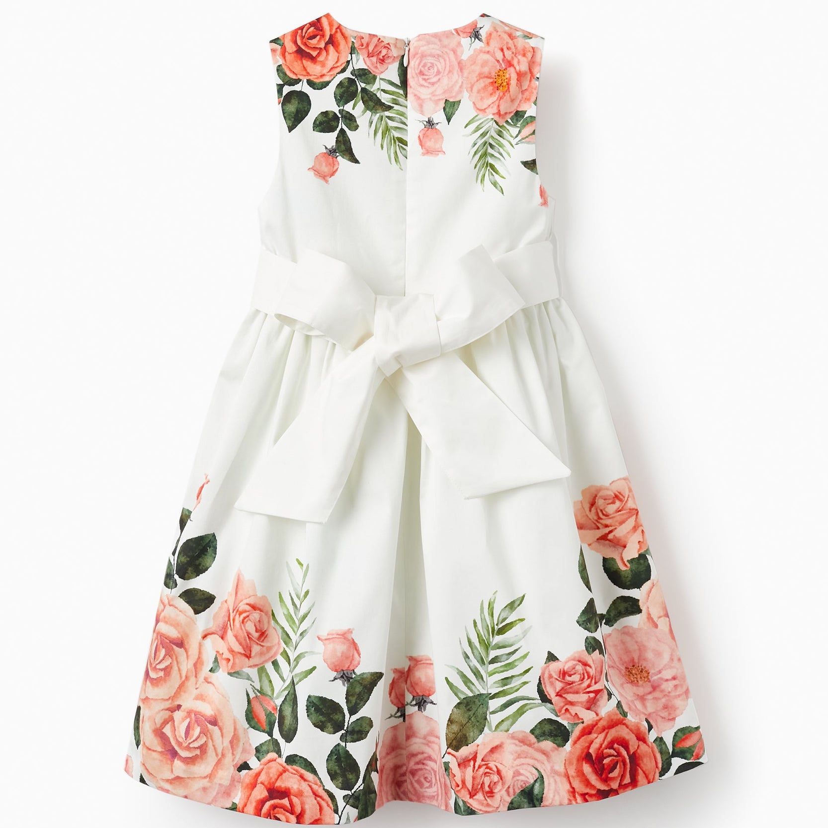 Sleeveless Dress for Girls 'Roses', White/Pink