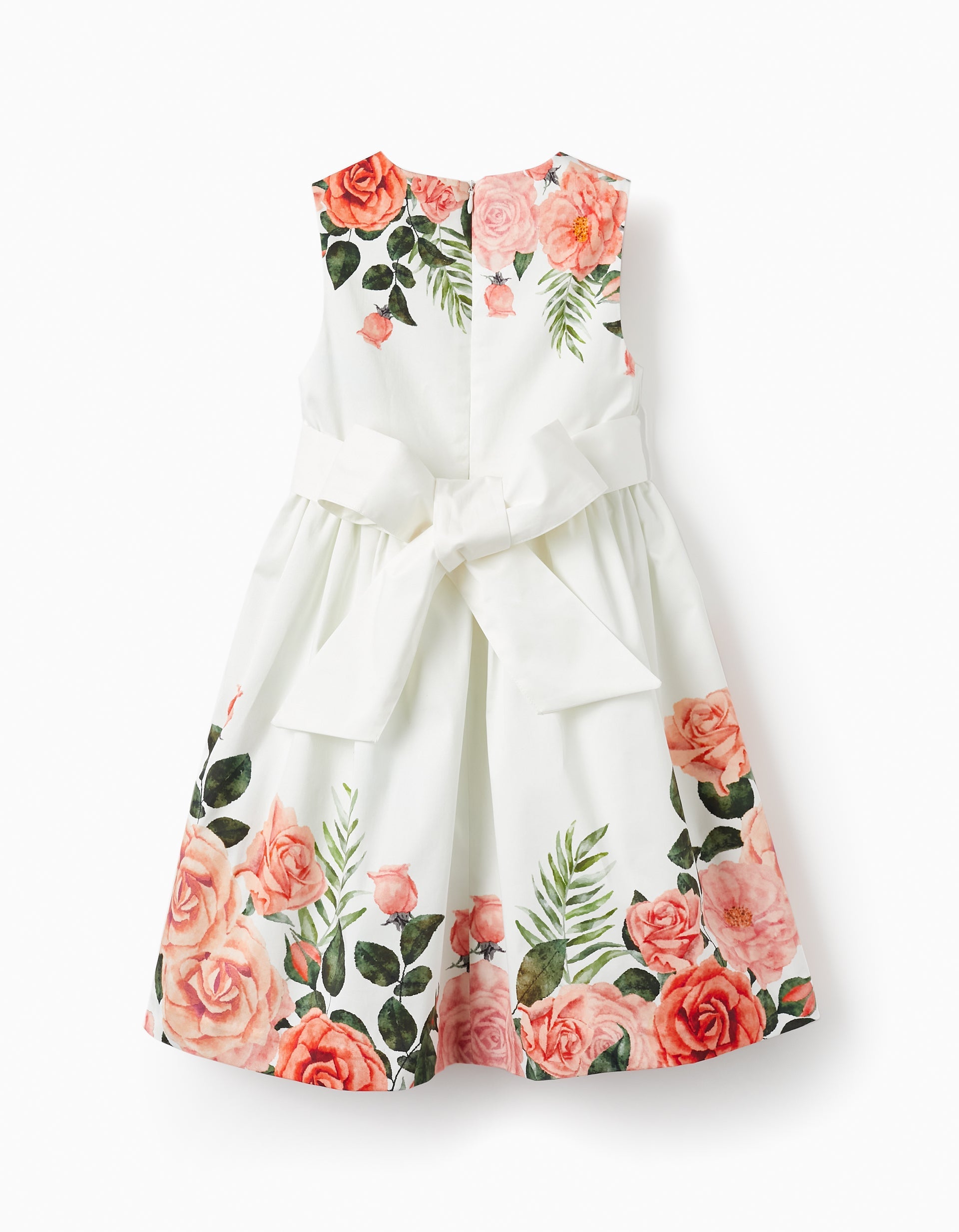 Sleeveless Dress for Girls 'Roses', White/Pink