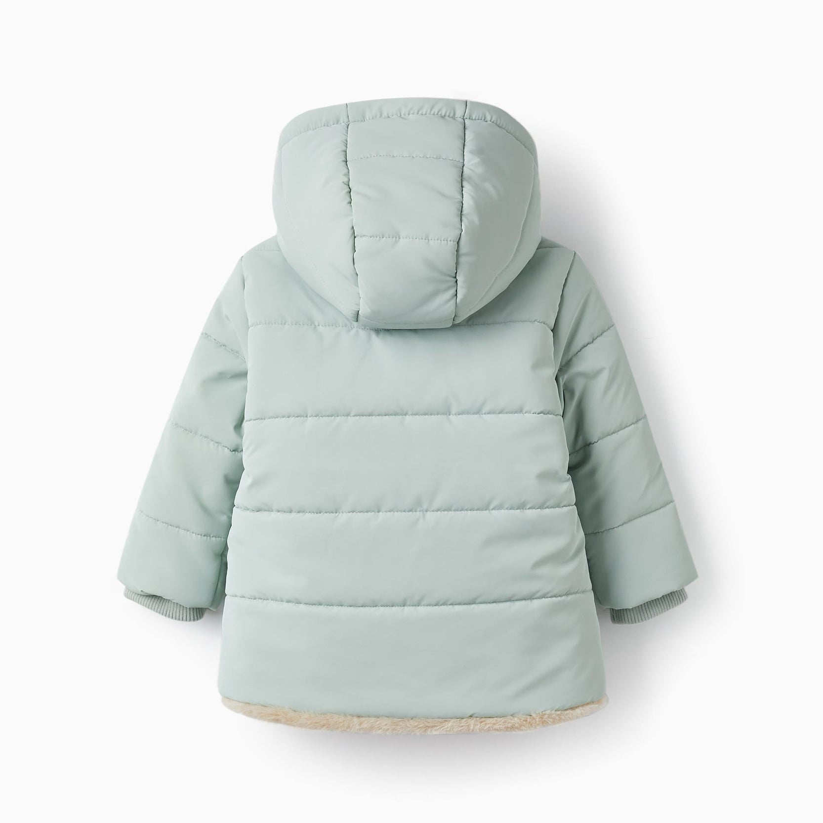 Padded Coat with Fur and Hood for Baby Girls, Light Green