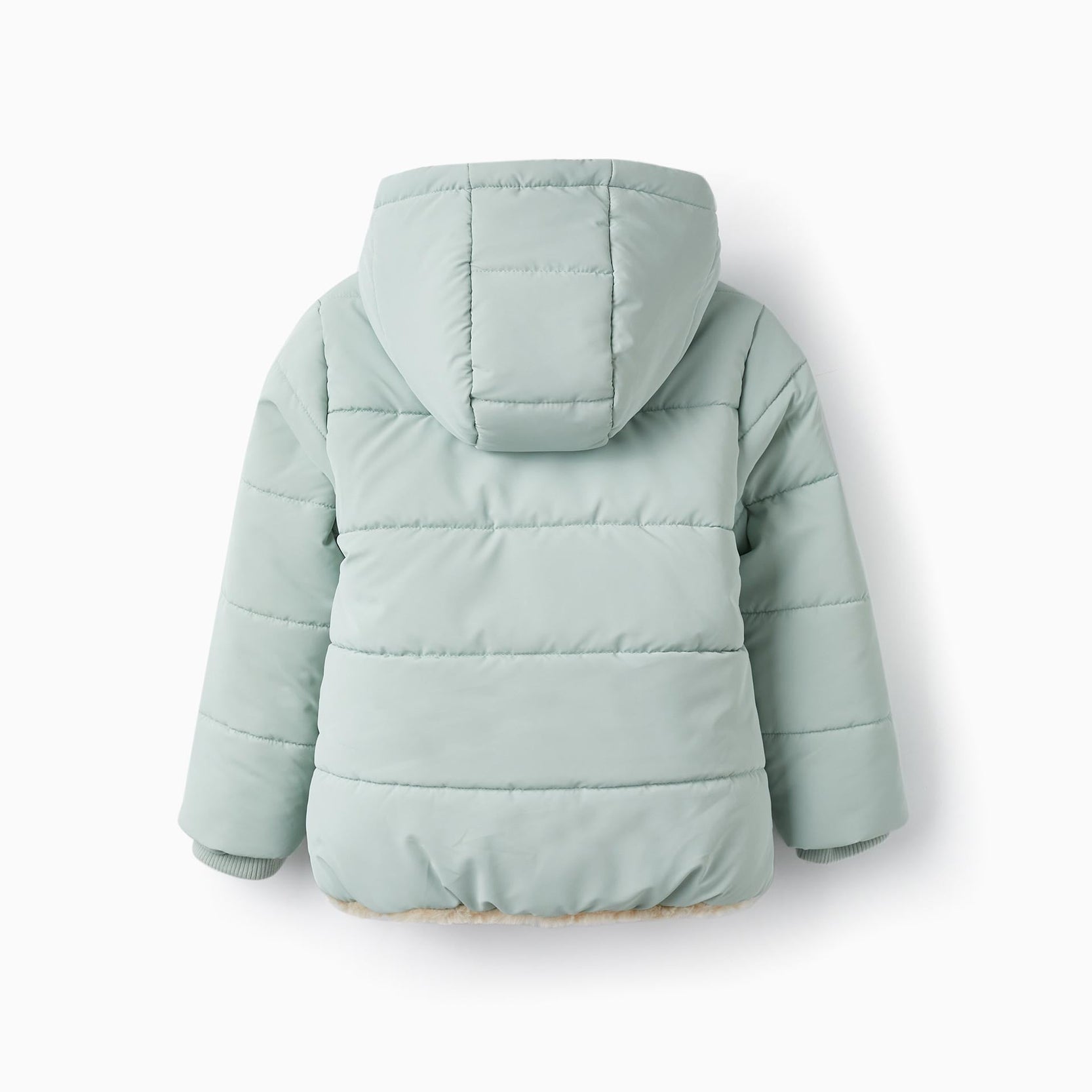 Padded Coat with Fur and Hood for Girls, Light Green