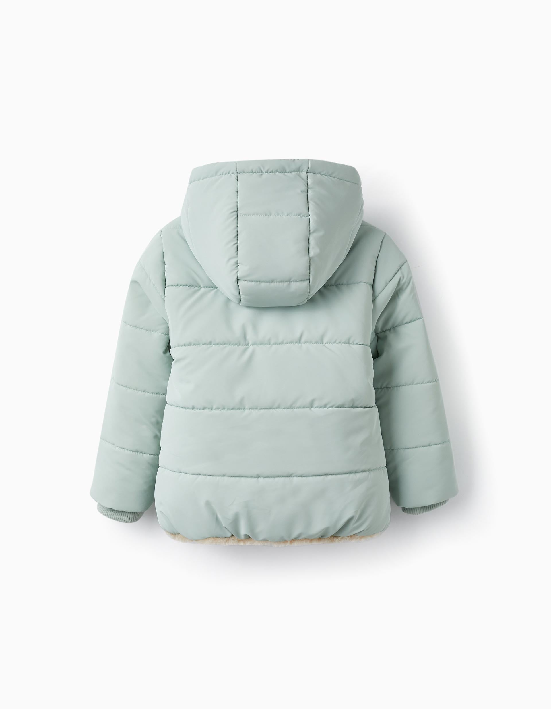 Padded Coat with Fur and Hood for Girls, Light Green