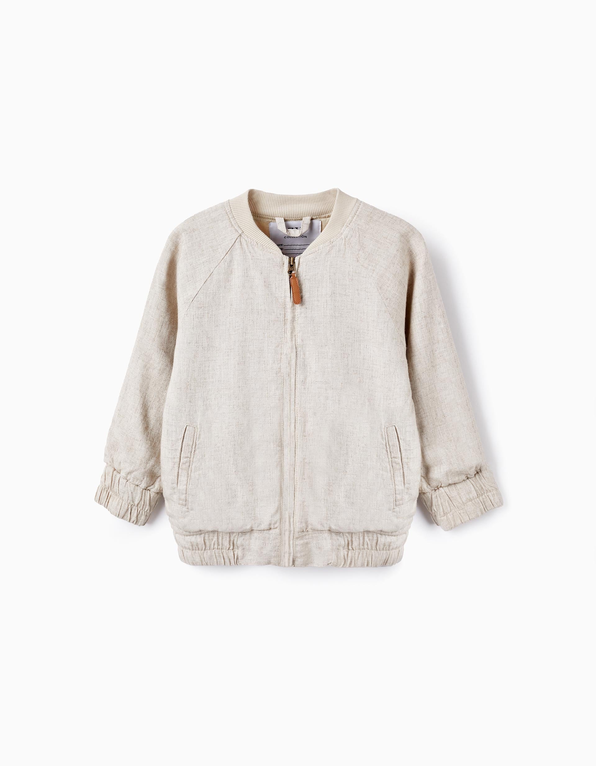 Bomber Jacket in Linen Blend for Boys, Beige